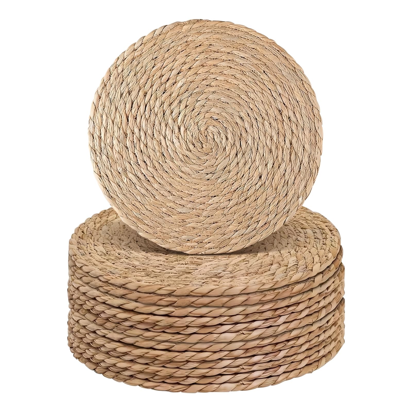 comfoyar Round Water Hyacinth Placemats Set of 12, 33cm Woven Wicker Rattan Table Place Mats, Natural Handmade Heat Resistant Wooden Seagrass Plate Chargers for Kitchen Dining Farmhouse Decoration