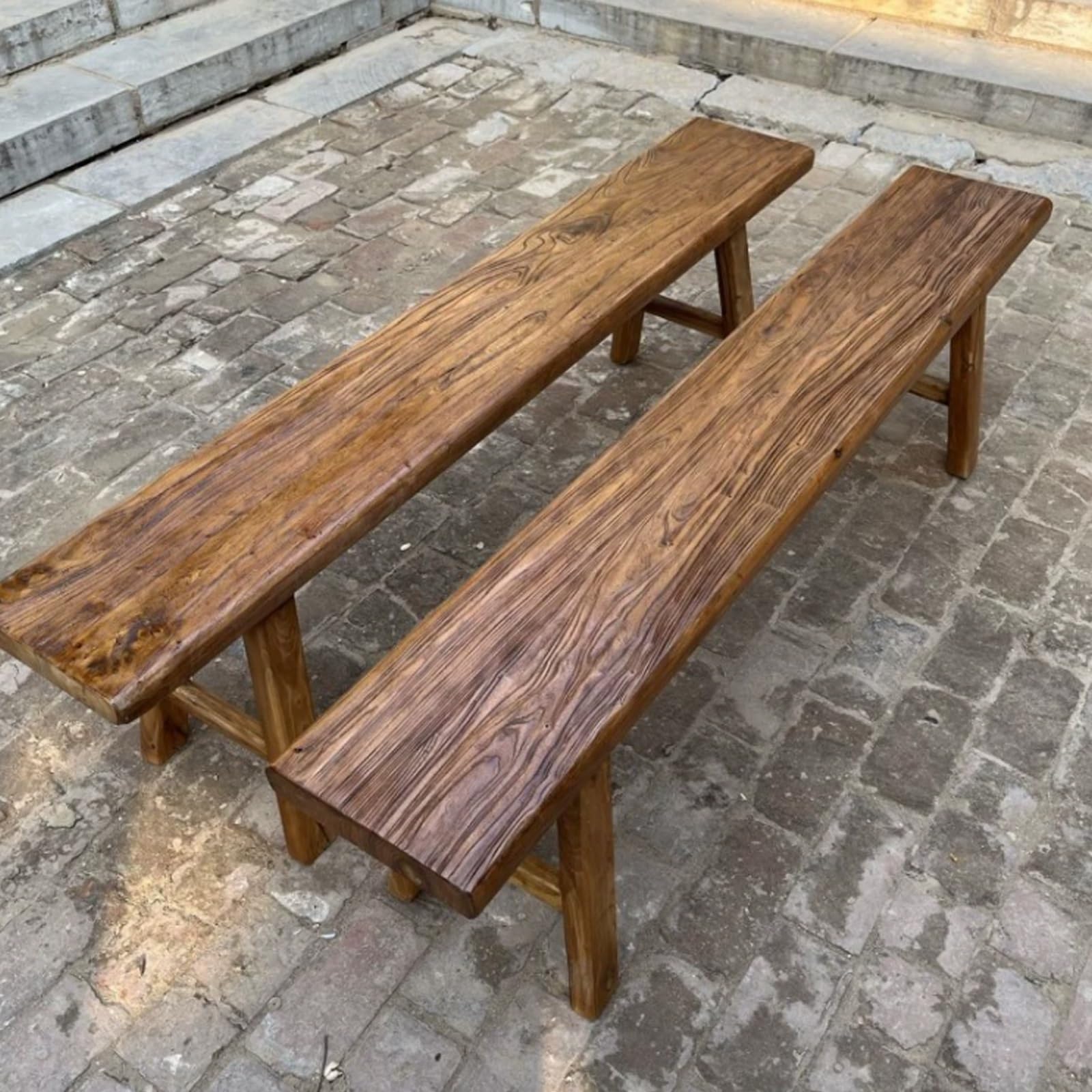Ławka z litego drewna – podwójny stołek retro do użytku domowego jadalni i przedpokoju stylowa niska ławka na buty dom wiejski do siedzenia wewnątrz trwały i elegancki design