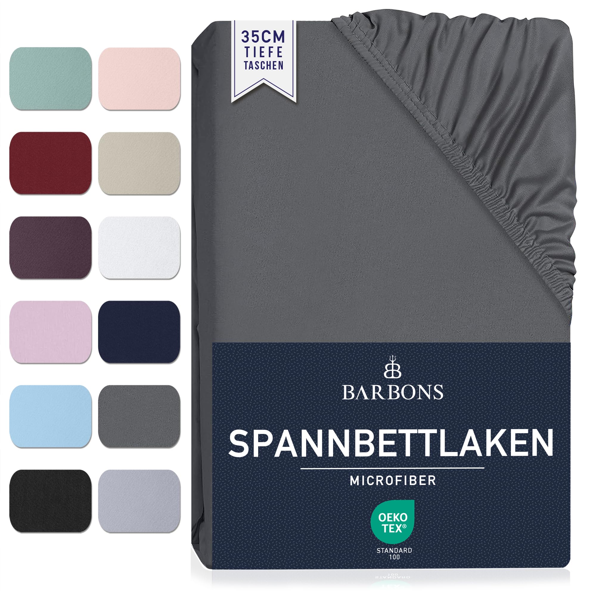Spannbettlaken 180x200cm - 35 cm Tiefe Tasche Spannbetttuch Oeko-TEX Zertifiziert Gebürstete Polyester Mikrofaser Bettlaken Bettbezug für Boxspringbett Dicke Matratzen (180 x 200 cm - Dunkelgrau)