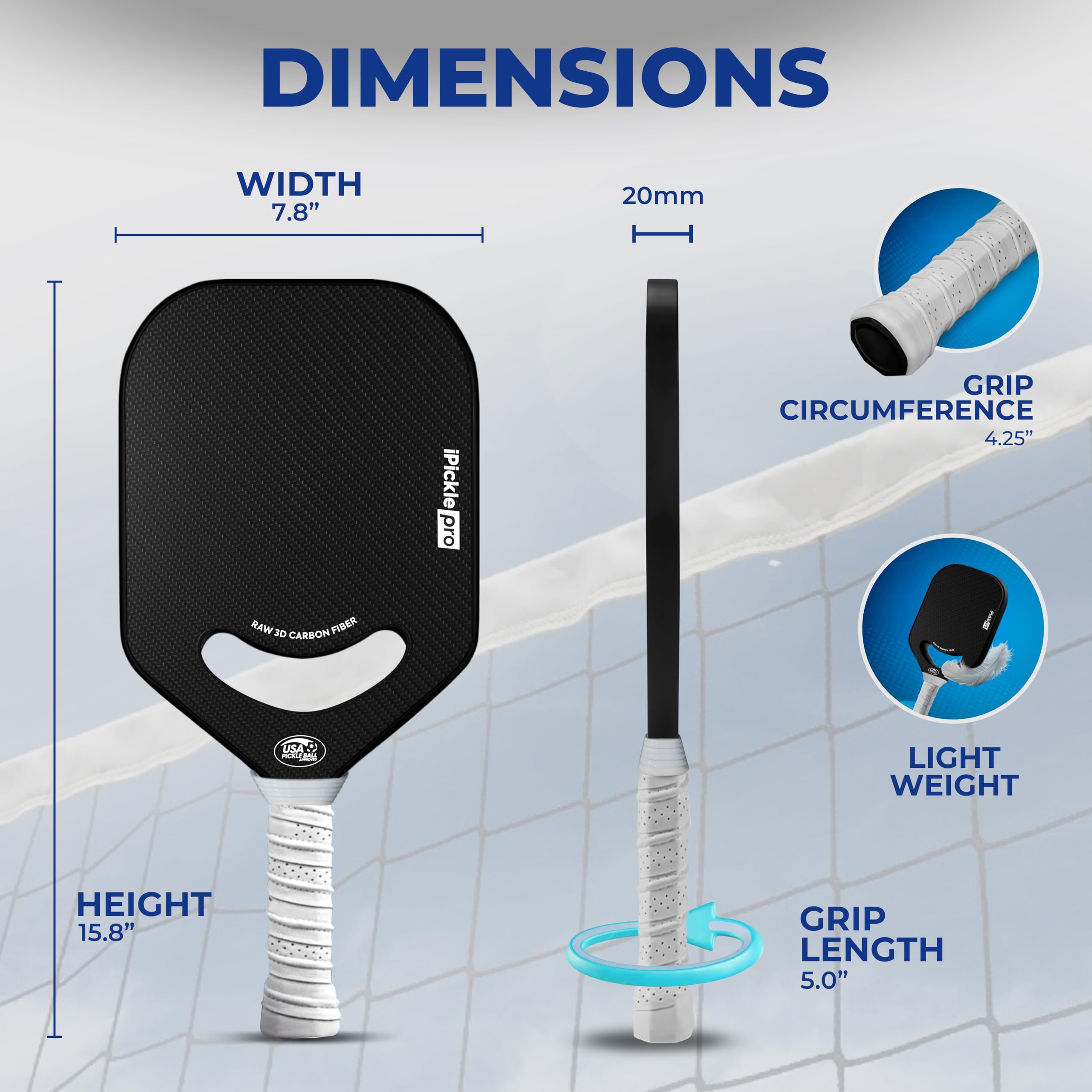 Amazon | カバー付きピックルボールパドル - 3K未加工カーボン
