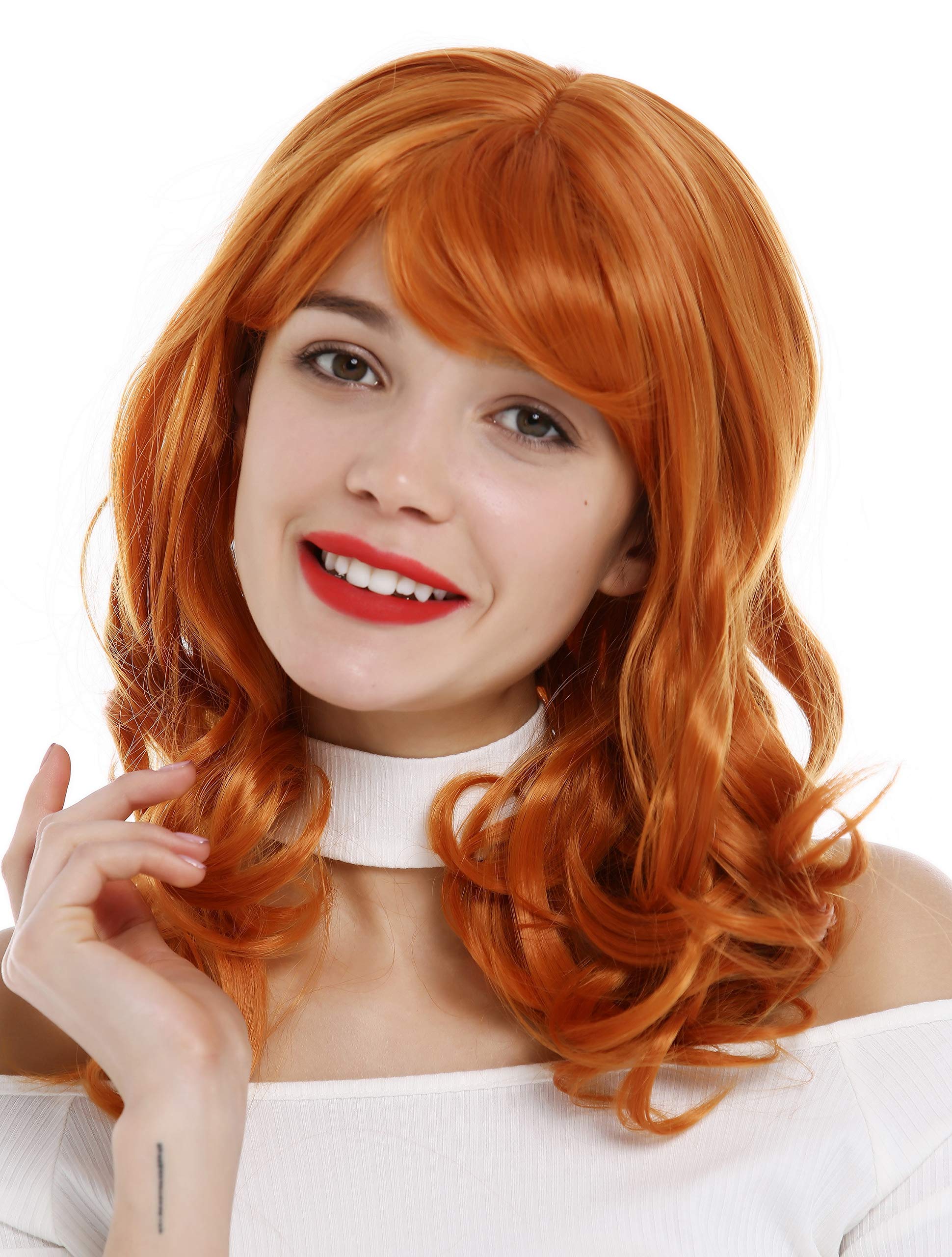 WIG ME UP - 3001-T2735 Lady Wig long wavy to curled curls fringe bangs orange, orange (T2735)