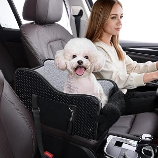 Dog Car Seat for Small Dogs, Center Console Booster Seat for Full Size Trucks, Height Increasing seat with seat Belt and Washable Cushion（Black）- Small