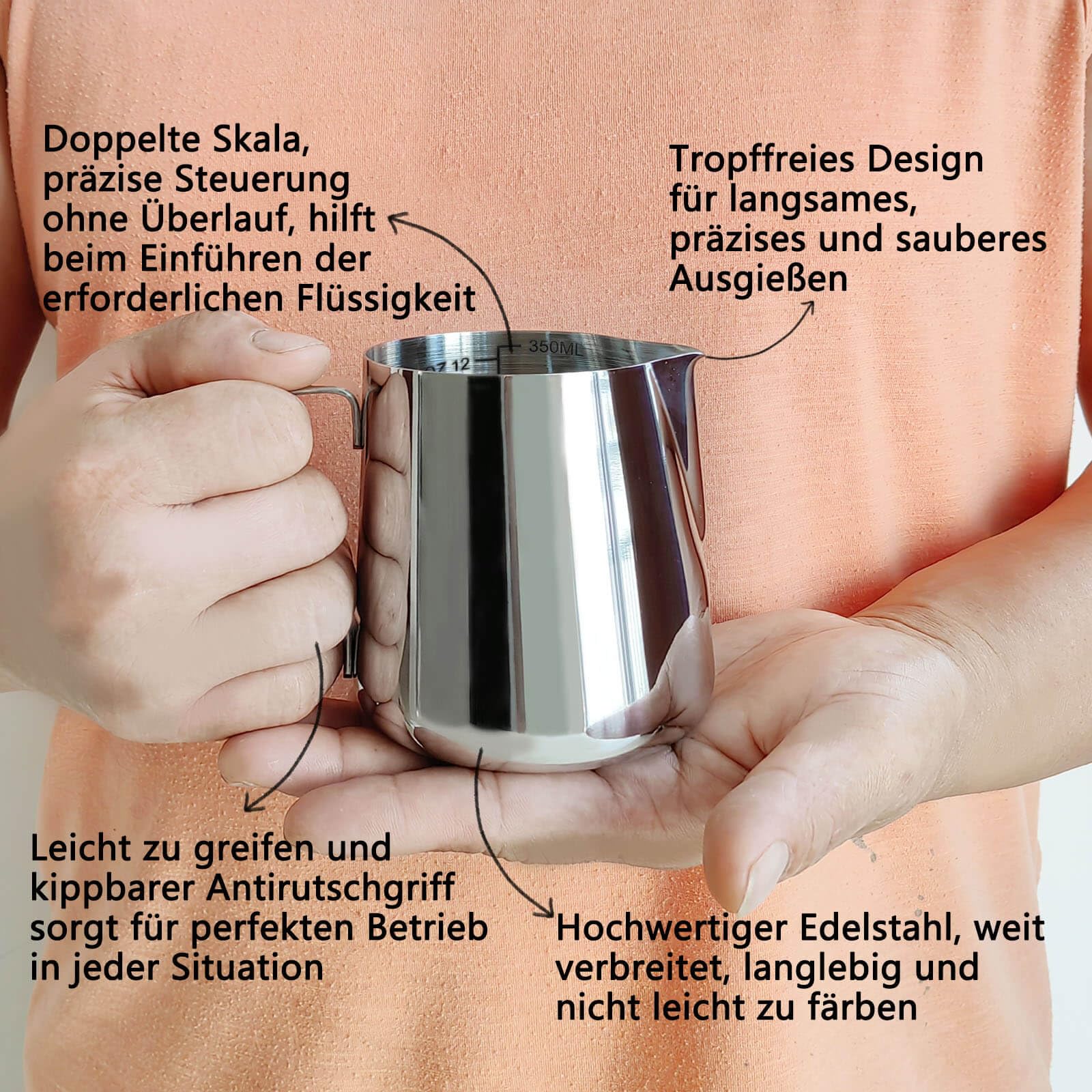 Milk Jug Stainless Steel 350 ml Stainless Steel Milk Jug with Measurement Including Latte Art Pen - Image 3