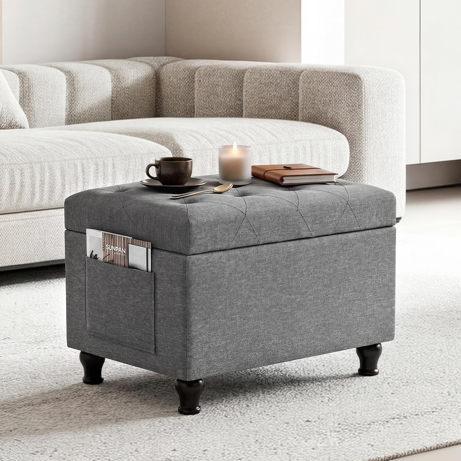 24" Rectangular Ottoman with Storage for Living Room, Bedroom