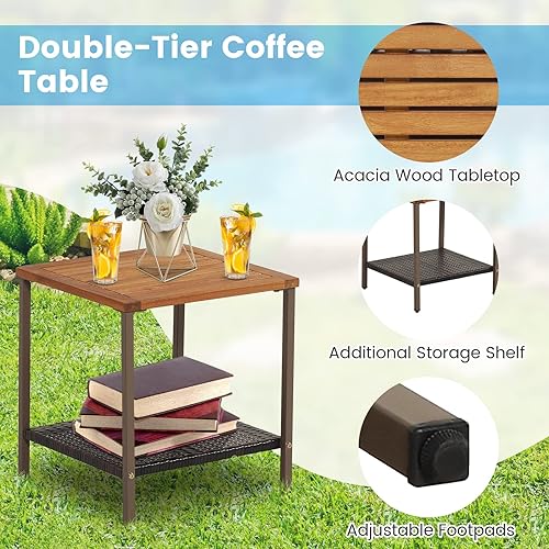 Miniatura 6 de HAPPYGRILL Juego de 3 piezas mecedoras de mimbre de polietileno para exteriores con mesa auxiliar, cojines de asiento suaves incluidos, juego de