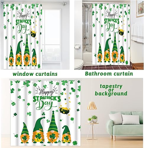Miniatura 7 de gisgfim Cortina de ducha para el día de San Patricio gnomo irlandés trébol verde cortina de ducha para el día de San Patricio cortina de baño de