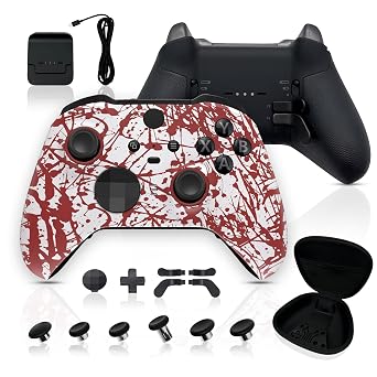Silent Modz Custom Elite Series 2 Wireless Controller Compatible with Xbox Series X, Xbox Series S, Xbox One, Mobile & PC Starter Bundle Gaming Controller with Accessories & Case Blood Splash