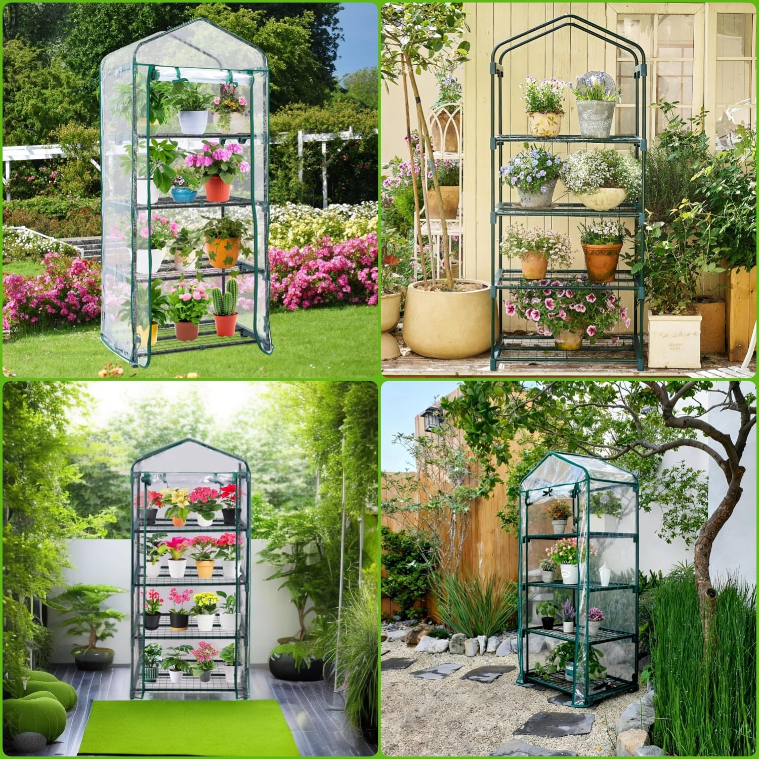 LATERN 4 Ripiani Mini Serra, 160CM x 70CM x 50CM Piccola Serra Struttura e Copertura in PVC Trasparente con Porta Avvolgibile con Cerniera per Piante Protezione da Freddo Gelo Vento Pioggia
