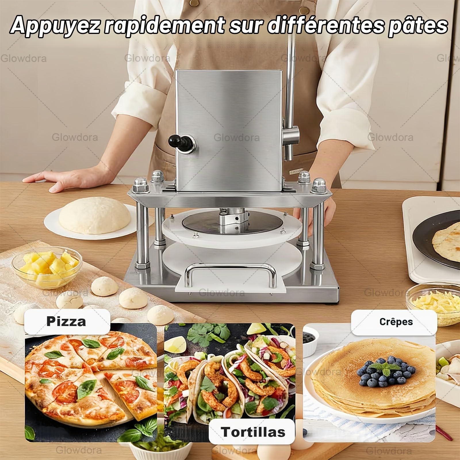 Presse À Pizza Professionnelle, 22 Cm / 25 Cm / 30 Cm De Diamètre, Machine À Pâte Électrique, Laminoir À Tortillas, Presse pour Pizzas, Tartes, Tortillas Et Pâtisseries. 30cm/11.81in