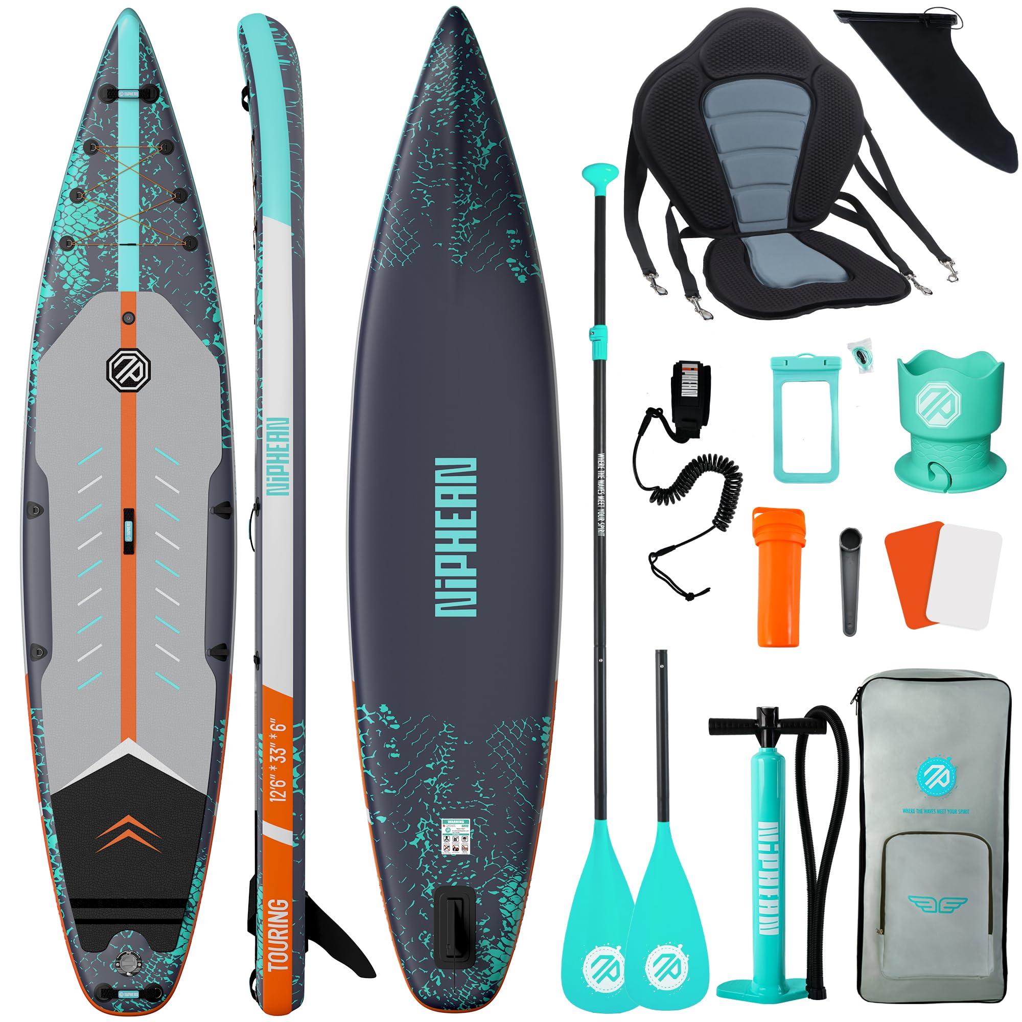 Niphean 380cm Tabla Paddle Surf Hinchable, Sup Touring con Accesorios | Tabla Padel Surf Rígida 280kg para Adultos y Principiantes, Kick Pad, Antideslizante, Kit Reparación