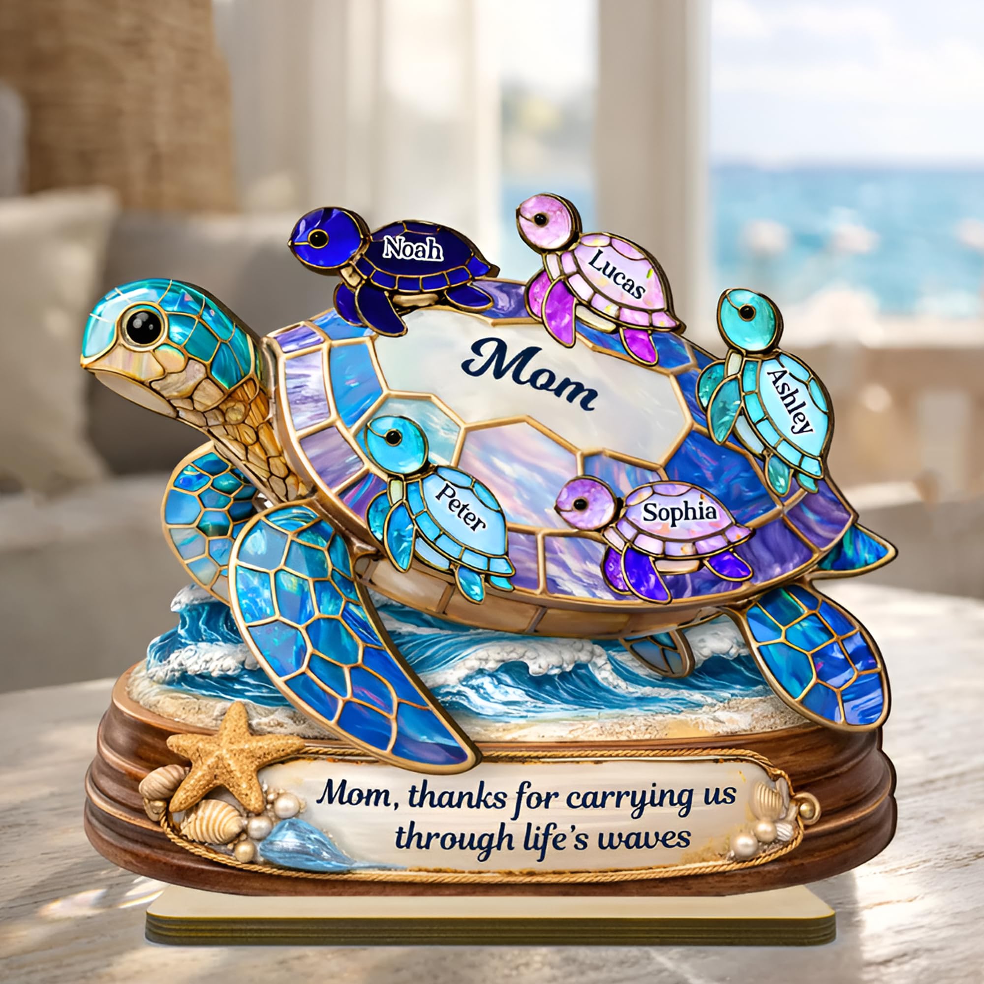 Personalized Mom And Kid's Name Wooden Plaque, Thanks For Carrying Us Through Life's Waves Wooden Sign, Gifts For Mothers Day, Birthday, Christmas, Mom Keepsake Decor Style 1 - 3