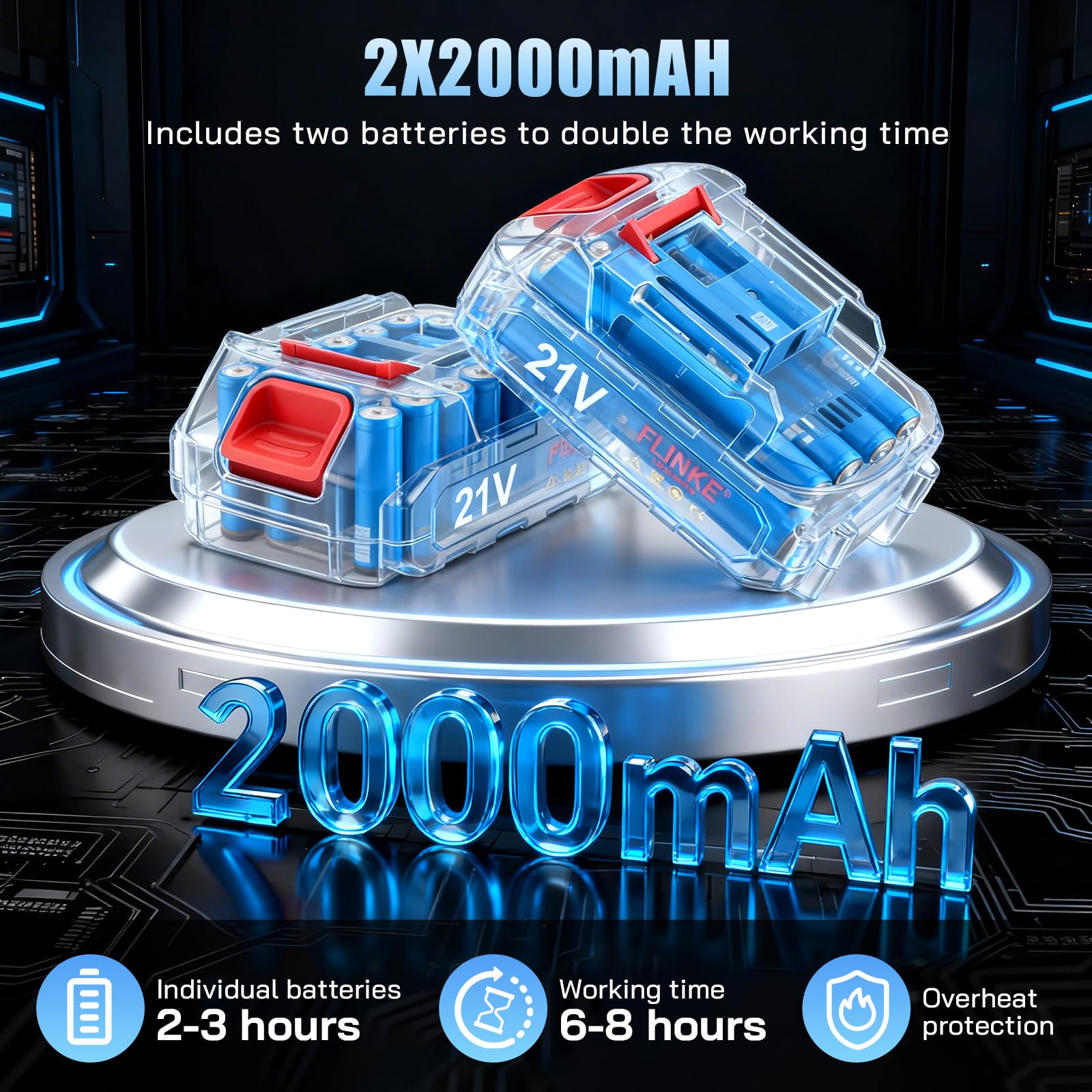 Sécateur Électrique Sans Fil avec 21V 2x2000mAh Batteries et écran LED, Portable Sécateur à Batterie pour Branches d'arbres de Jardin Verger, Lames SK7