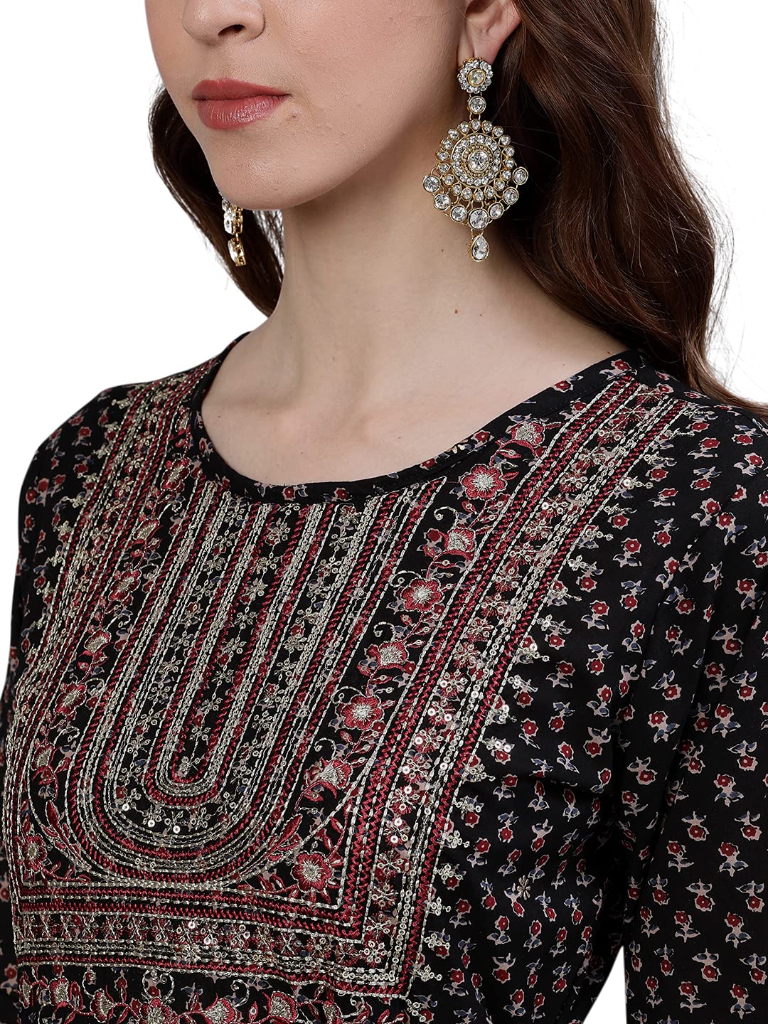 Ishin Women's Cotton Anarkali Embellished Kurta Kpmmp-10013_S_Black