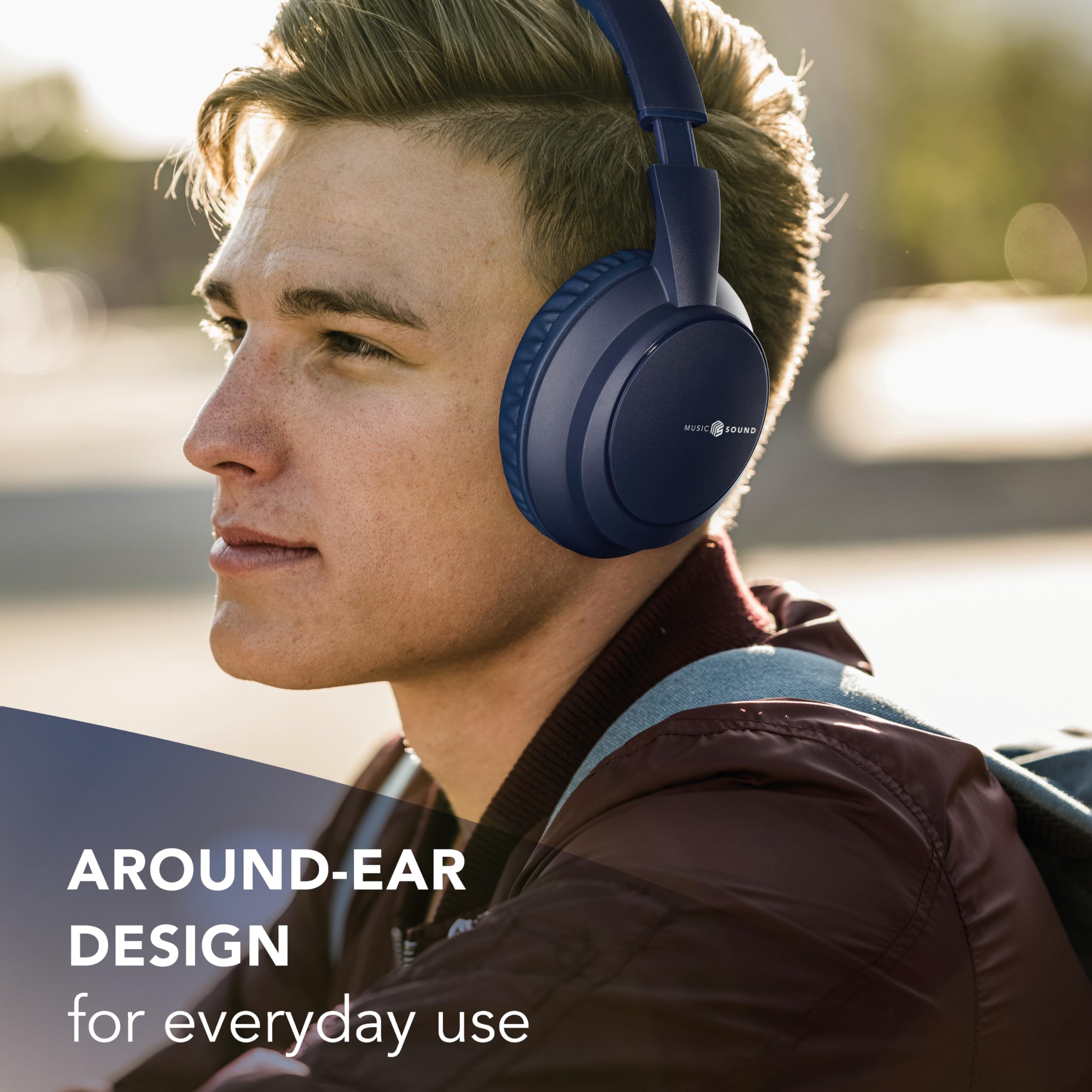 Music Sound Boost, Kabellose Around-Ear-Kopfhörer mit integriertem Mikrofon, 3 EQ-Modi, bis zu 8 Stunden Akkulaufzeit, ergonomisches Design für Musik und Anrufe, kompatibel mit Smartphones und Tablets