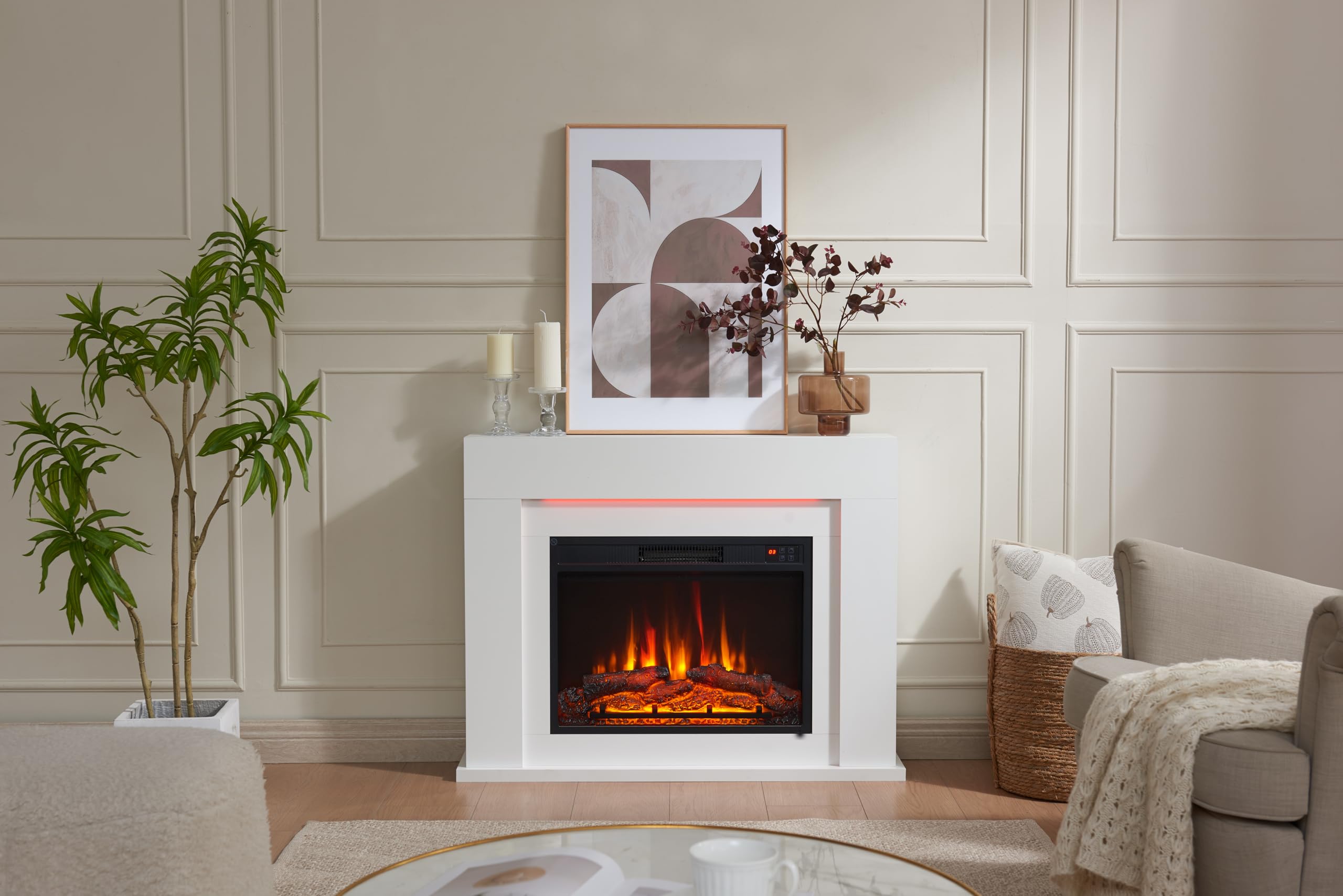 BALDERIA Finn Design - Chimenea Eléctrica con Mueble Blanco, Calefactor bajo Consumo