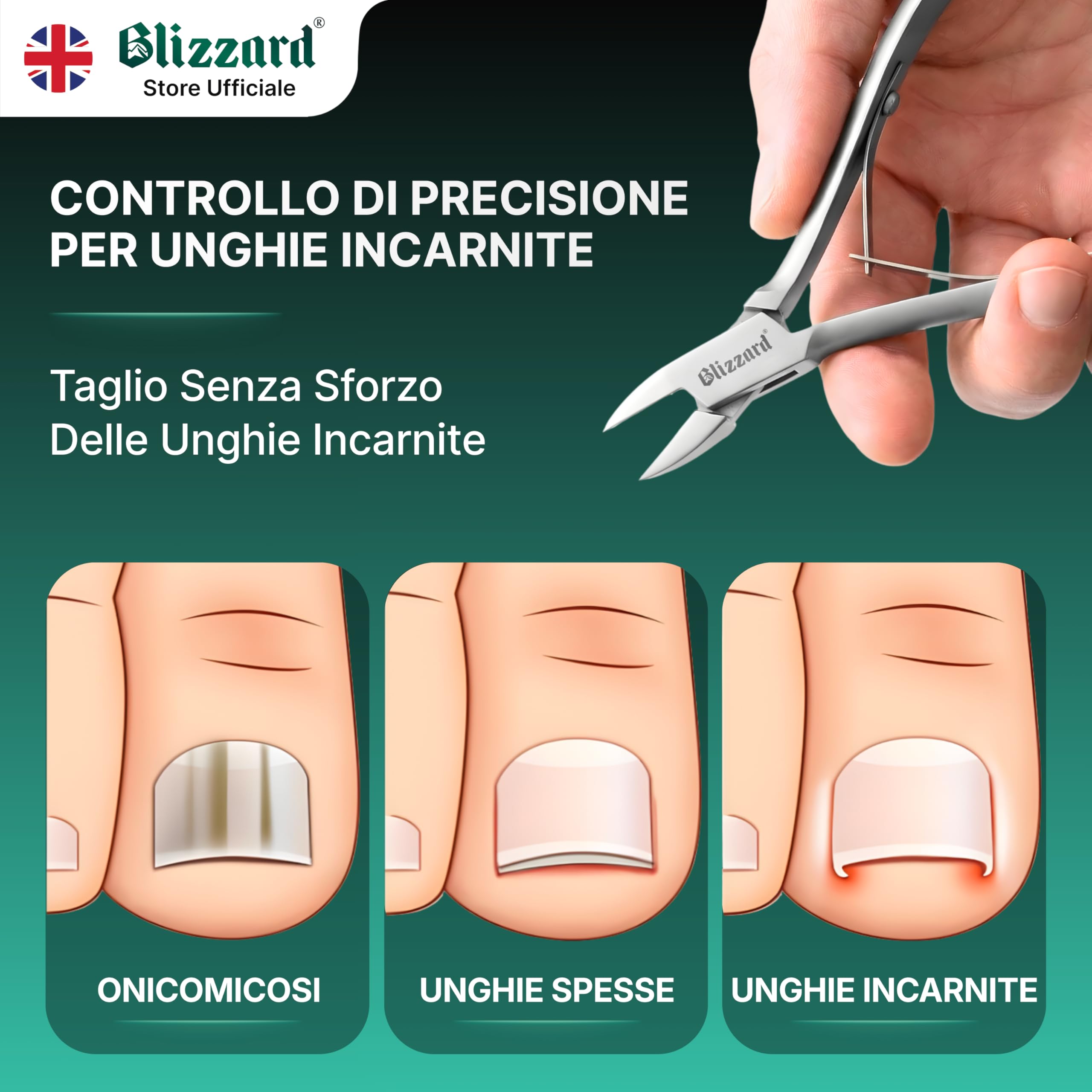 Blizzard Tronchese Unghie Piedi Professionale per Unghie Incarnite e Spesse - Tagliaunghie Podologia in Acciaio Inox - Per Anziani e Uomo - Set Pedicure con Lima - 13cm Taglio Retto