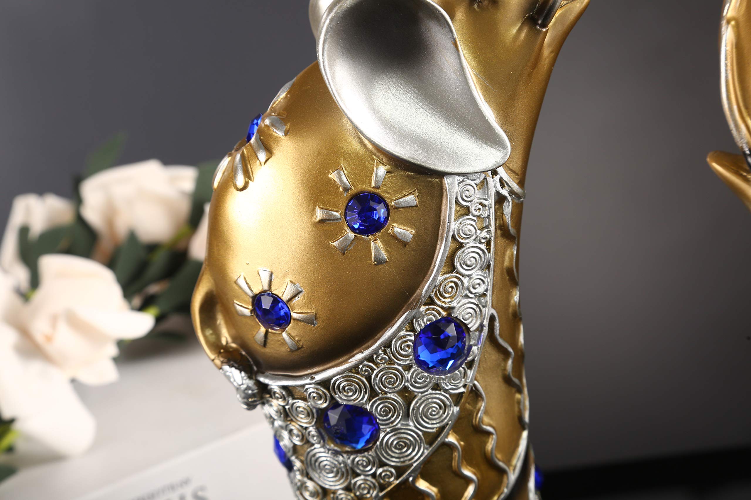 Mose Cafolo Zestaw 2 szt. para dużych 30 cm wysokości złotych Feng Shui tajskich posągów słonia figurki z pięknym niebieskim klejnotem bogactwo szczęśliwa figurka prezent i wystrój domu