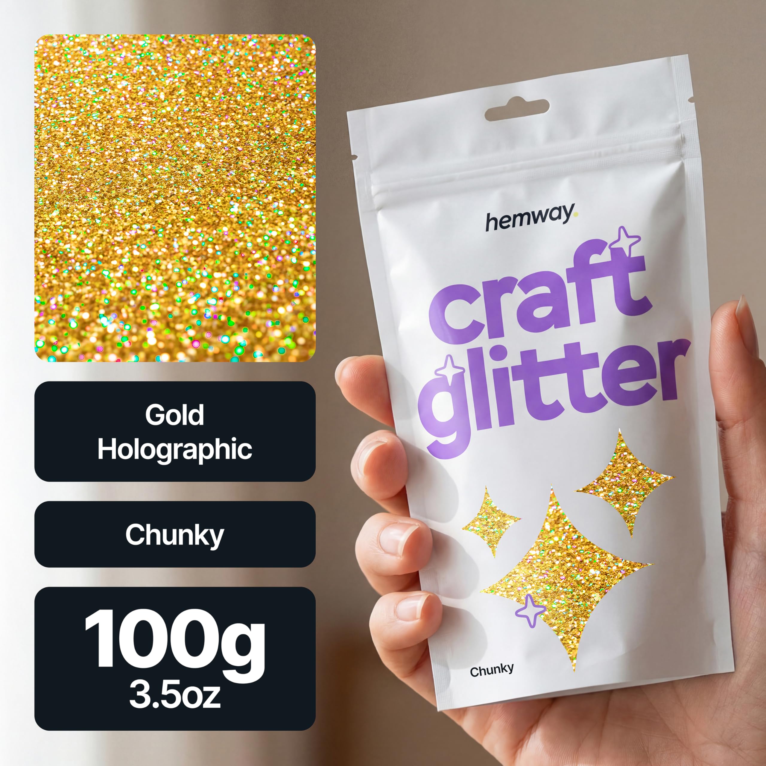 Visita la tienda de Hemway Hemway - Purpurina para manualidades, vasos, resina, epoxi, uñas, cera, álbumes de recortes, cristal, decoración de escuelas: dorado holográfico, gruesa (0,6 mm), 100 g in use