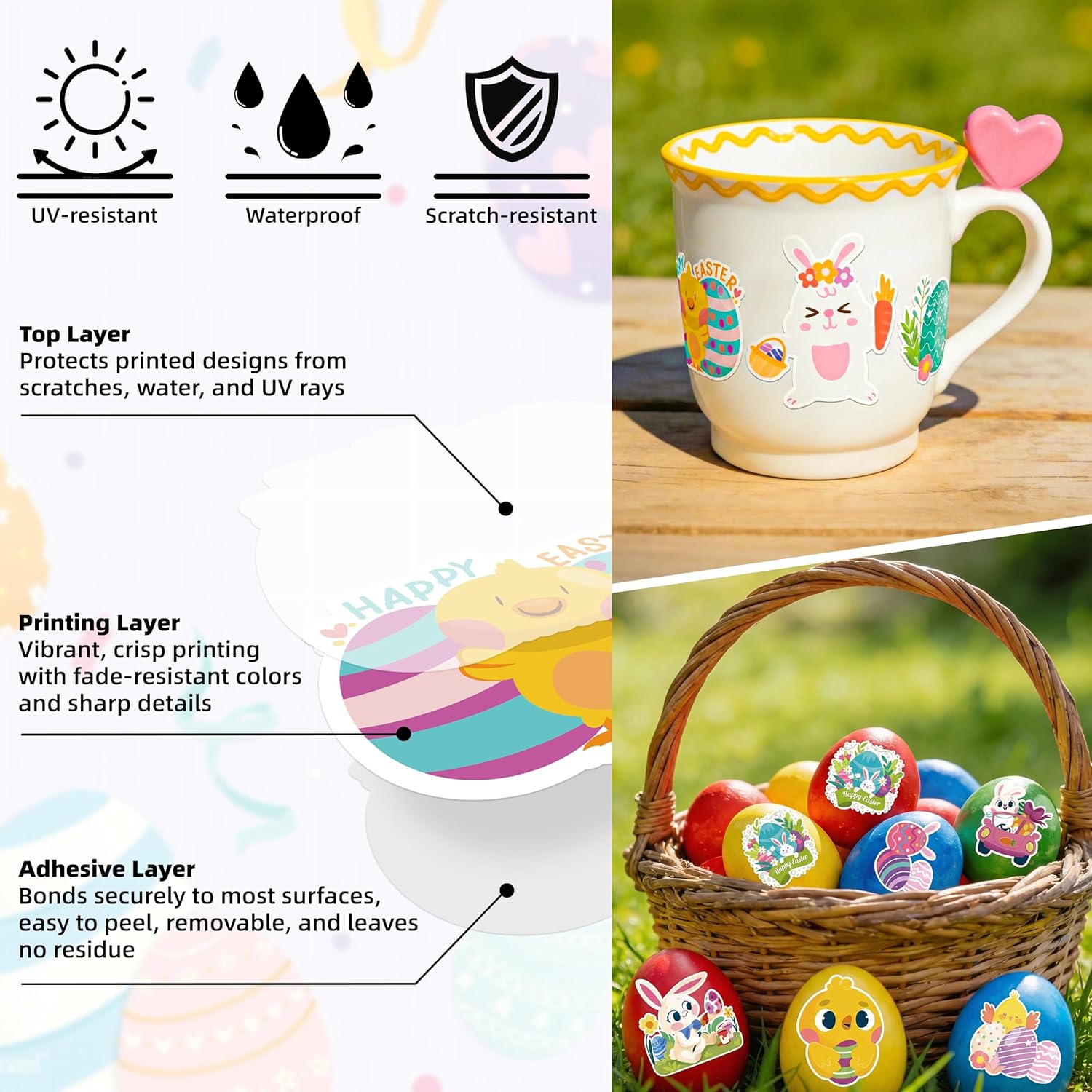 LINAYE 150 PCS Easter Stickers Vinyl Waterproof Non-Repeating Adhesive Easter Stickers Bulk for Kids Water Bottle Party Favors Crafts & Gifts for Boys Girls Teens Adults