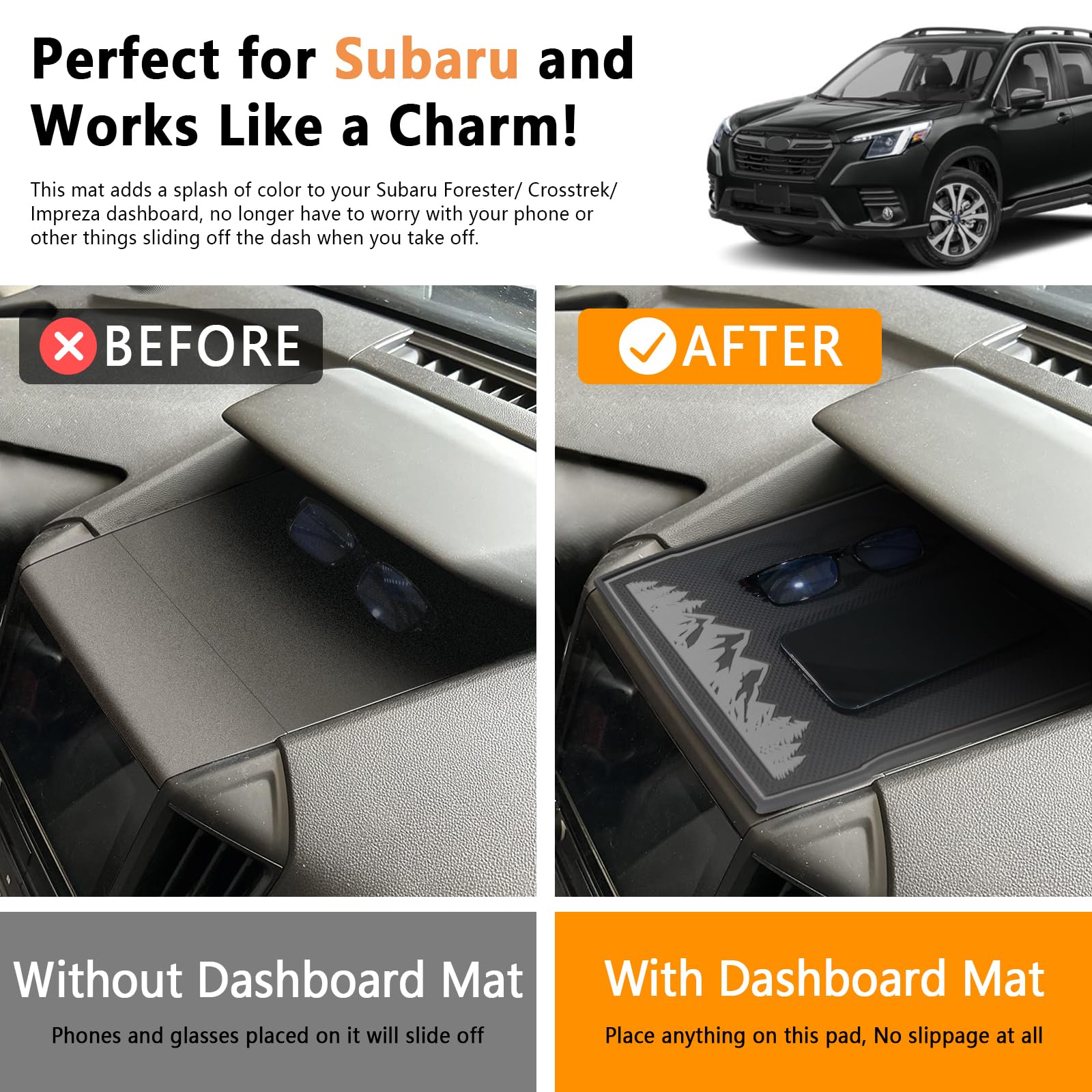 Dashboard Mats for Subaru Crosstrek Accessories 2023-2018, Forester 2019-2024, Impreza 2018-2023, Interior Non-Slip Dash Mat Pad Liner (Gray)