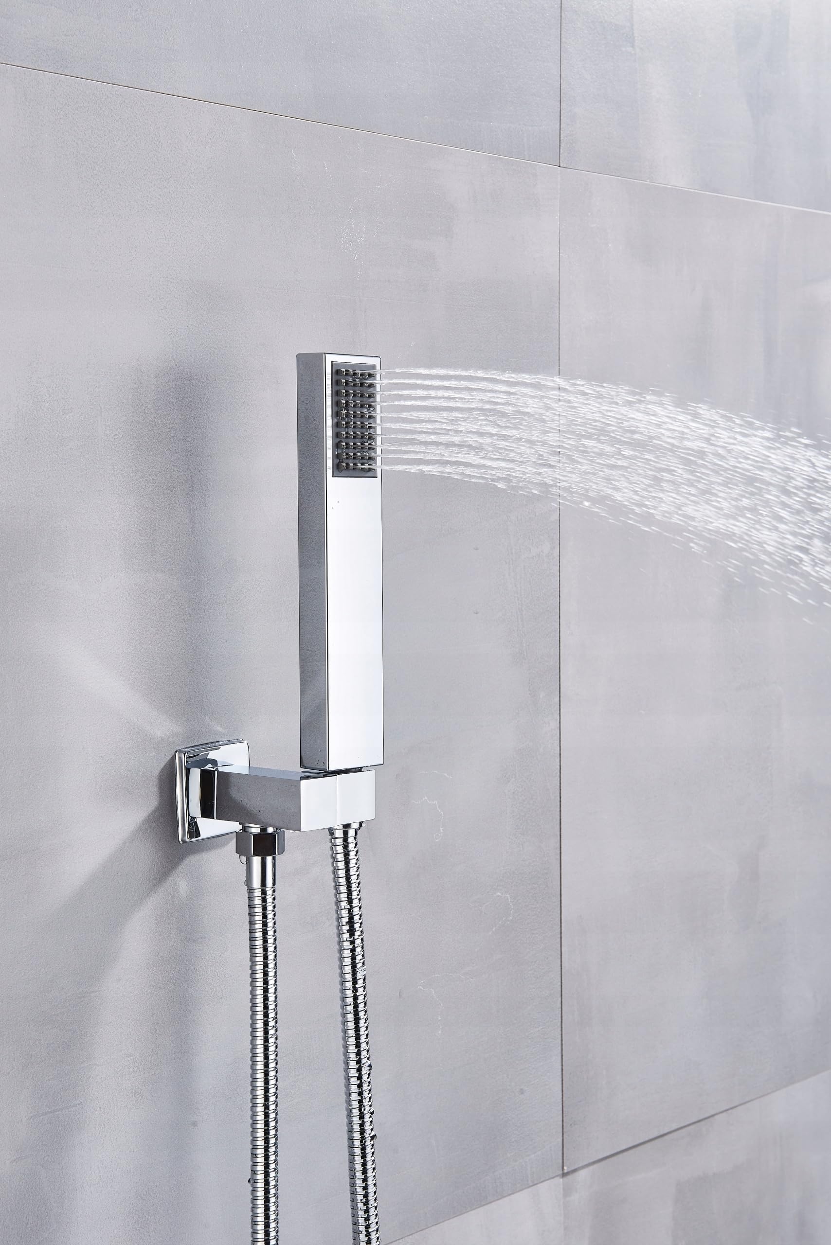 Ari Podtynkowy system prysznicowy z termostatem, skrzynka podtynkowa i deszczownica, funkcja wodospadu, armatura prysznicowa, zestaw z mosiądzu i stali nierdzewnej, montaż podtynkowy, zestaw