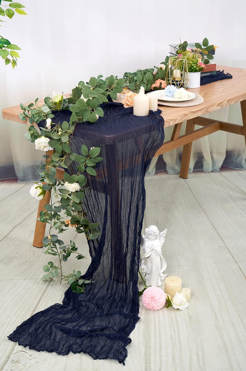 6 Pack Dark Green Cheesecloth Table Runner,10FT Gauze Boho Long Cheesecloth Table Runner 35x120inch Rustic Table Runners for Wedding Party Bridal Shower Banquet Table Decorations