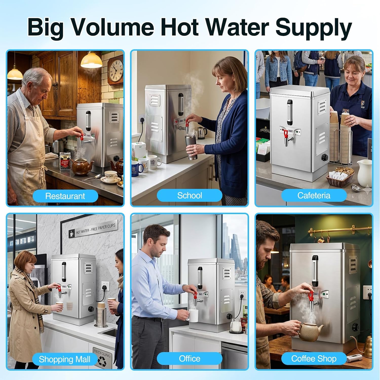 TYH Calentador De Agua Comercial De 40 litros, Dispensador De Agua Caliente Instantánea con Llenado Automático Y Grifo, con Doble Filtración, Termo De Acero Inoxidable