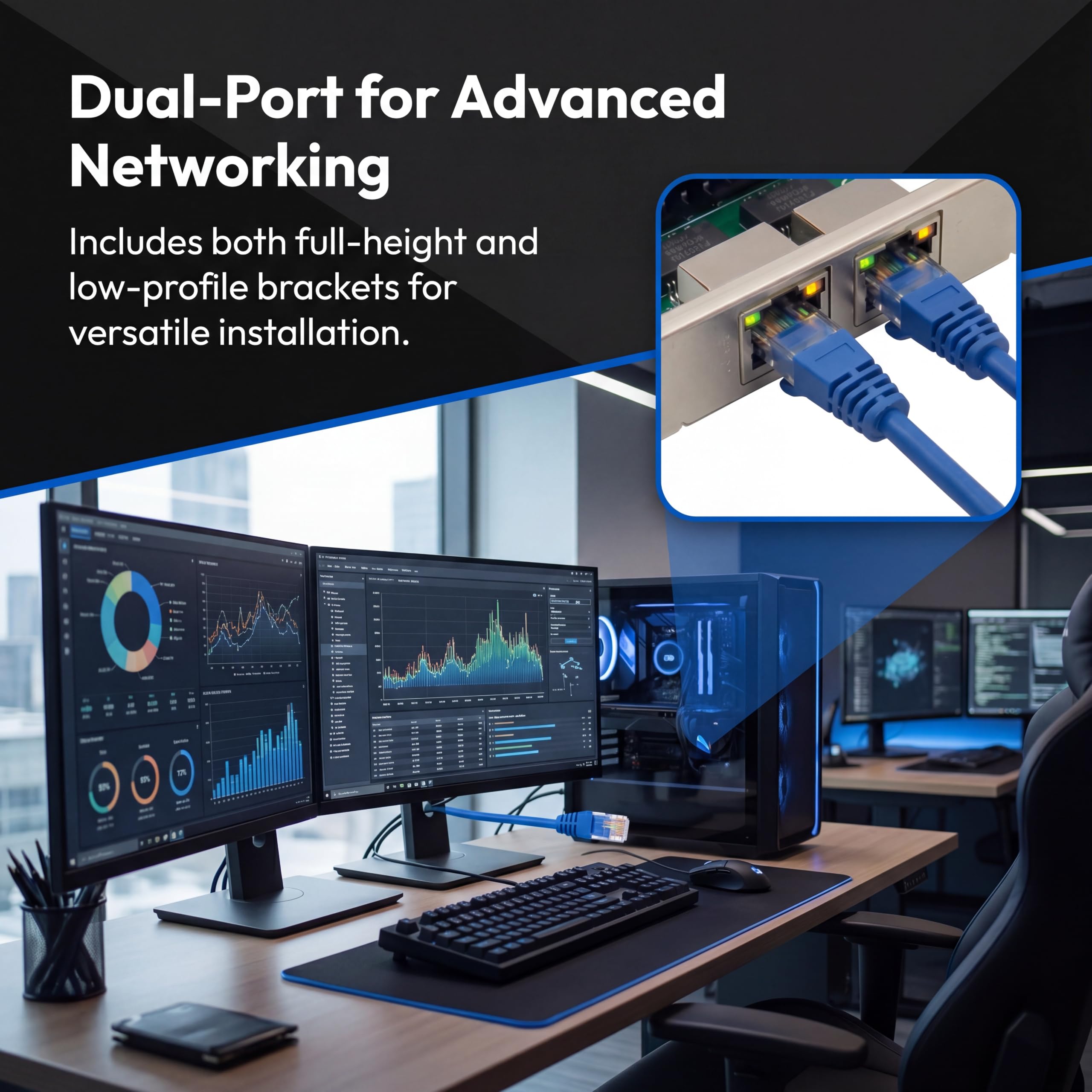 Dual PCIe 3.1 2.5GBase-T Netzwerk Adapter mit Intel I225-V 2500/1000/100Mbps PCI Express Gigabit Ethernet NIC Karte RJ45 LAN Controller für Windows 10/11 mit Low Profile Halterung