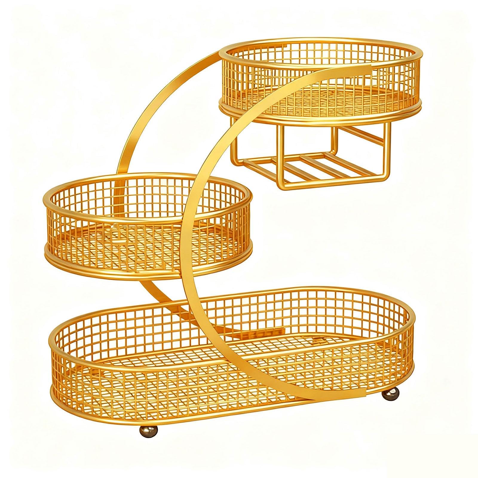 Frutero de metal de niveles dorado: cesta decorativa organizadora para hogar y salas de estar