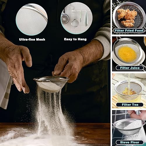 Miniatura 6 de Juego de coladores de acero inoxidable 4+3, 4 tamaños (1.8 cuartos de galón, 2.3 cuartos de galón, 3 cuartos de galón, 4 cuartos de galón) con 1