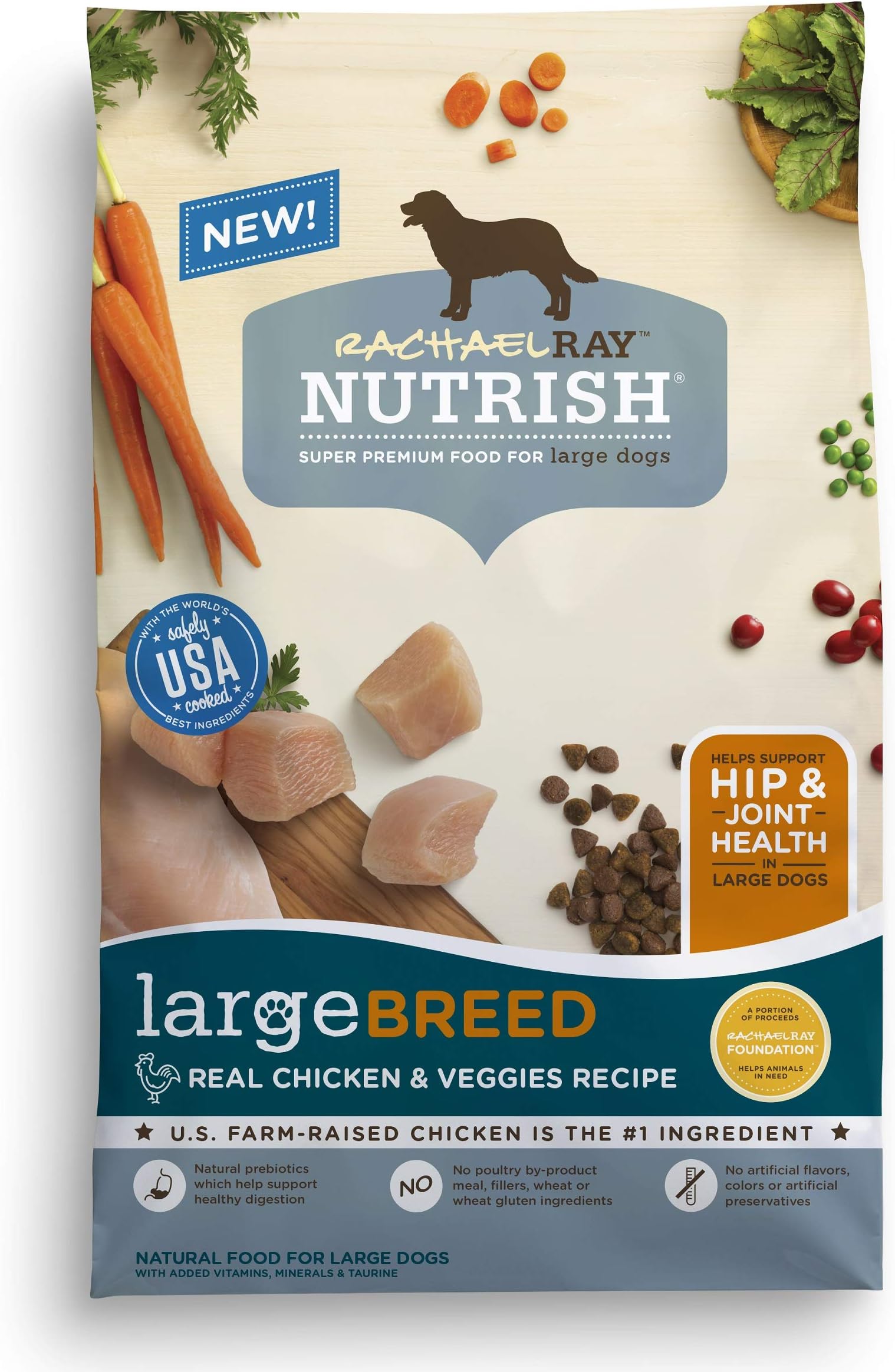 Rachael Ray Nutrish Large Breed Premium Natural Dry Dog Food, Real Chicken & Veggies Recipe, 40 Pounds