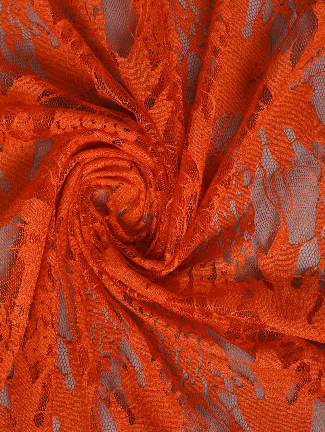 Weavers Villa Orange Floral Net Dupatta For Women, 2.10 Mtrs