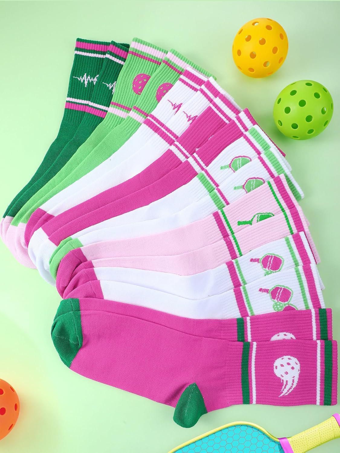 Cuffbow 8 Pairs Dink Ball Pattern Socks Performance Novelty Athletic Socks Sports Gift for Dink Ball Lovers Women Men - Image 3