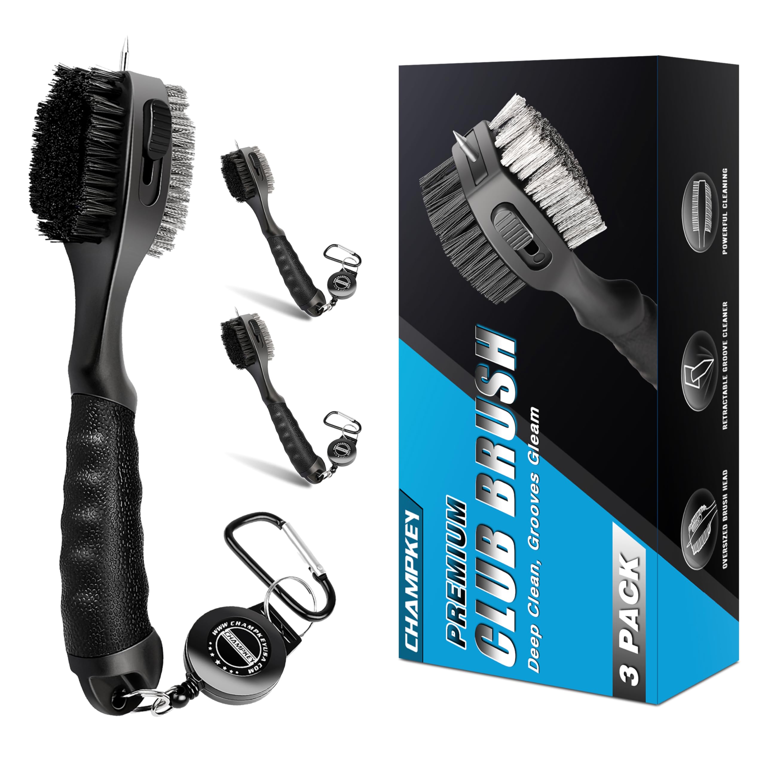 Amazon | CHAMPKEY PRO格納式ゴルフクラブブラシ 3個パック | 特大