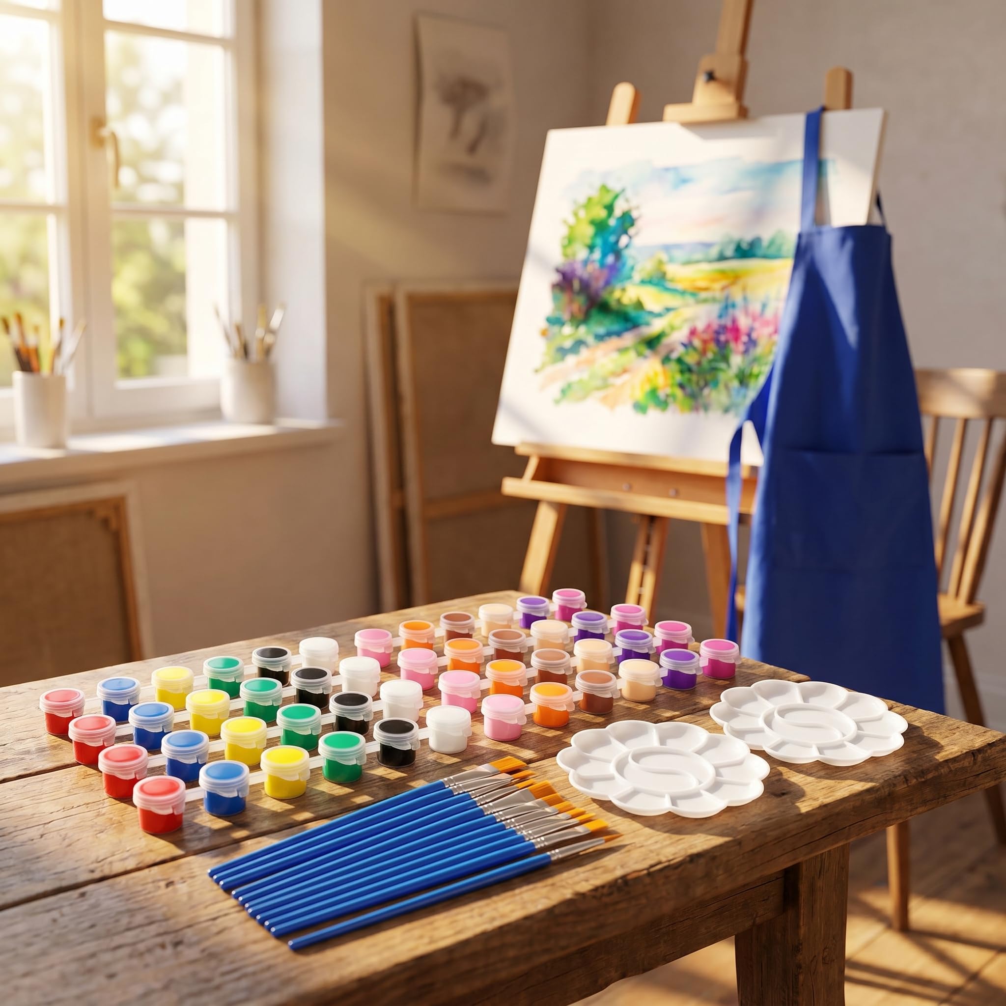 Juego de 48 mini pinturas acrílicas para niños, con 30 pinceles y 4, colores escolares, macetas de tempera, pequeñas para cursos, actividades familiares