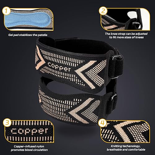 Miniatura 3 de JIUFENTIAN Rodillera con correa de tendón rotuliano, correa rotuliana, bandas de rodilla ajustables para correr, artritis, puente, recuperación de