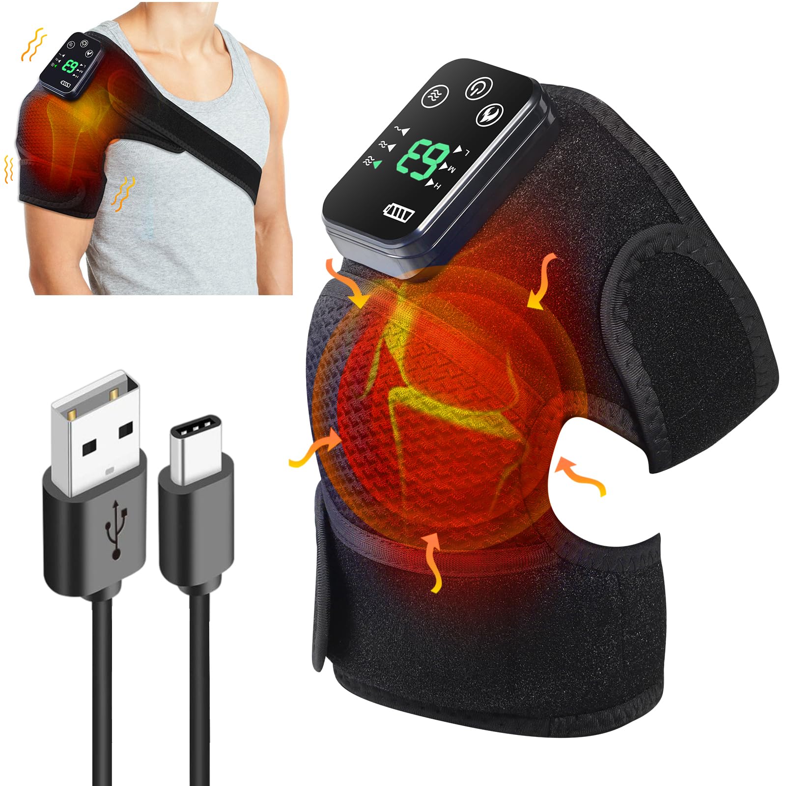 Masajeador de rodilla, inalámbrico con calefacción, soporte de calefacción recargable con infrarrojos y vibración para relajación de rodilla/codo/hombro