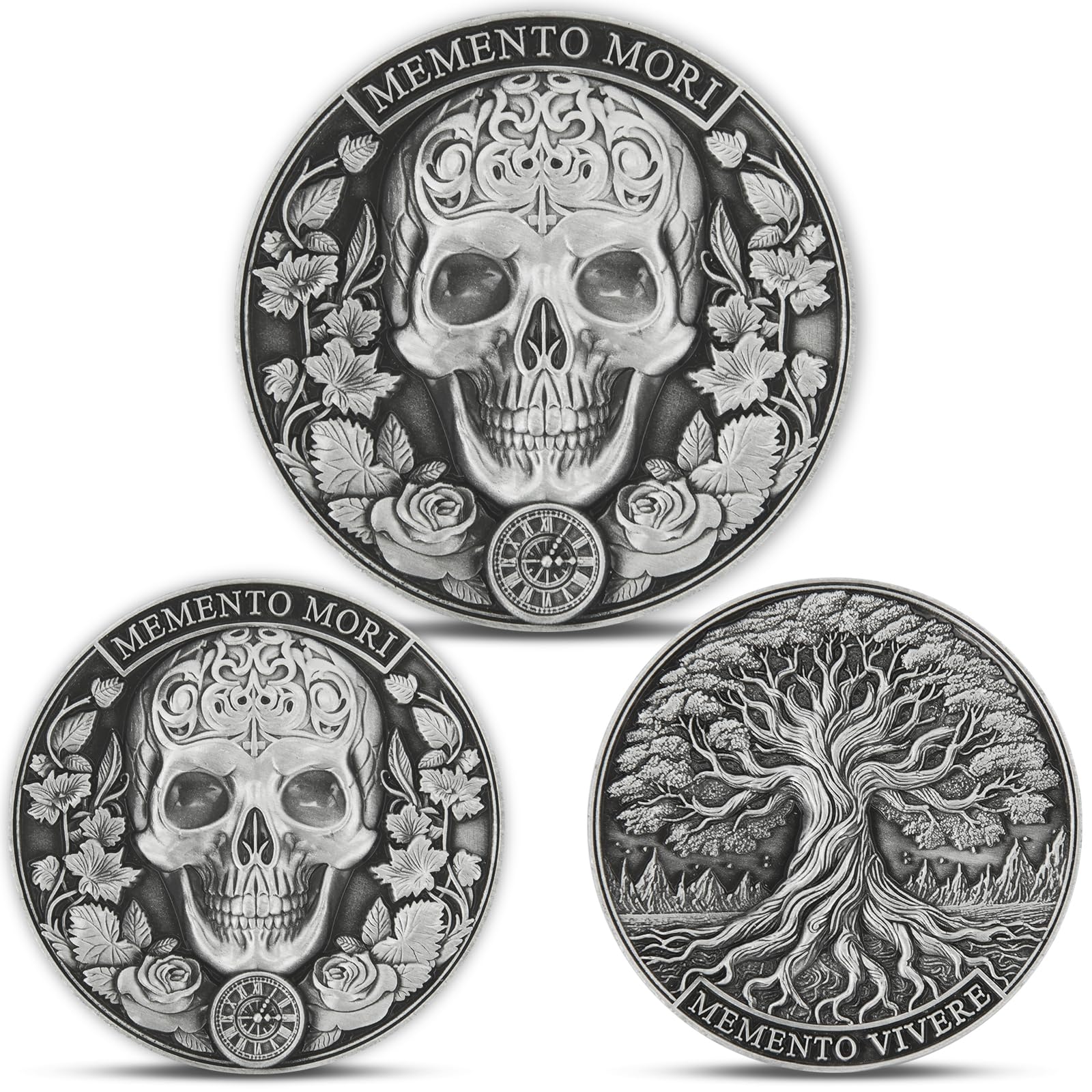 Memento Mori Coin Set - Skull & Tree of Life Design, Memento