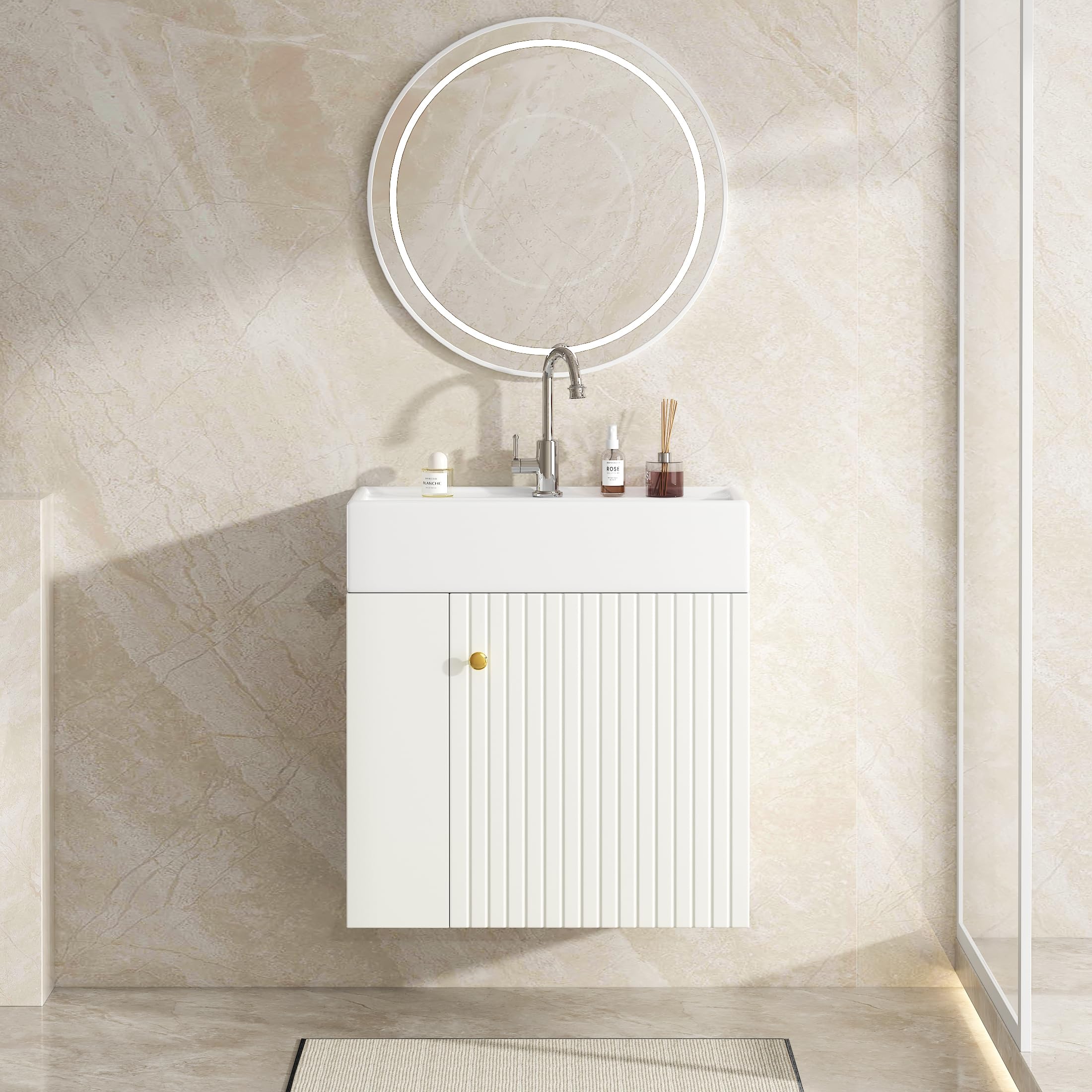 Lavabo per WC per gli ospiti, con mobiletto da 55 cm, mobiletto sospeso, piccolo mobile da bagno per gli ospiti, bianco
