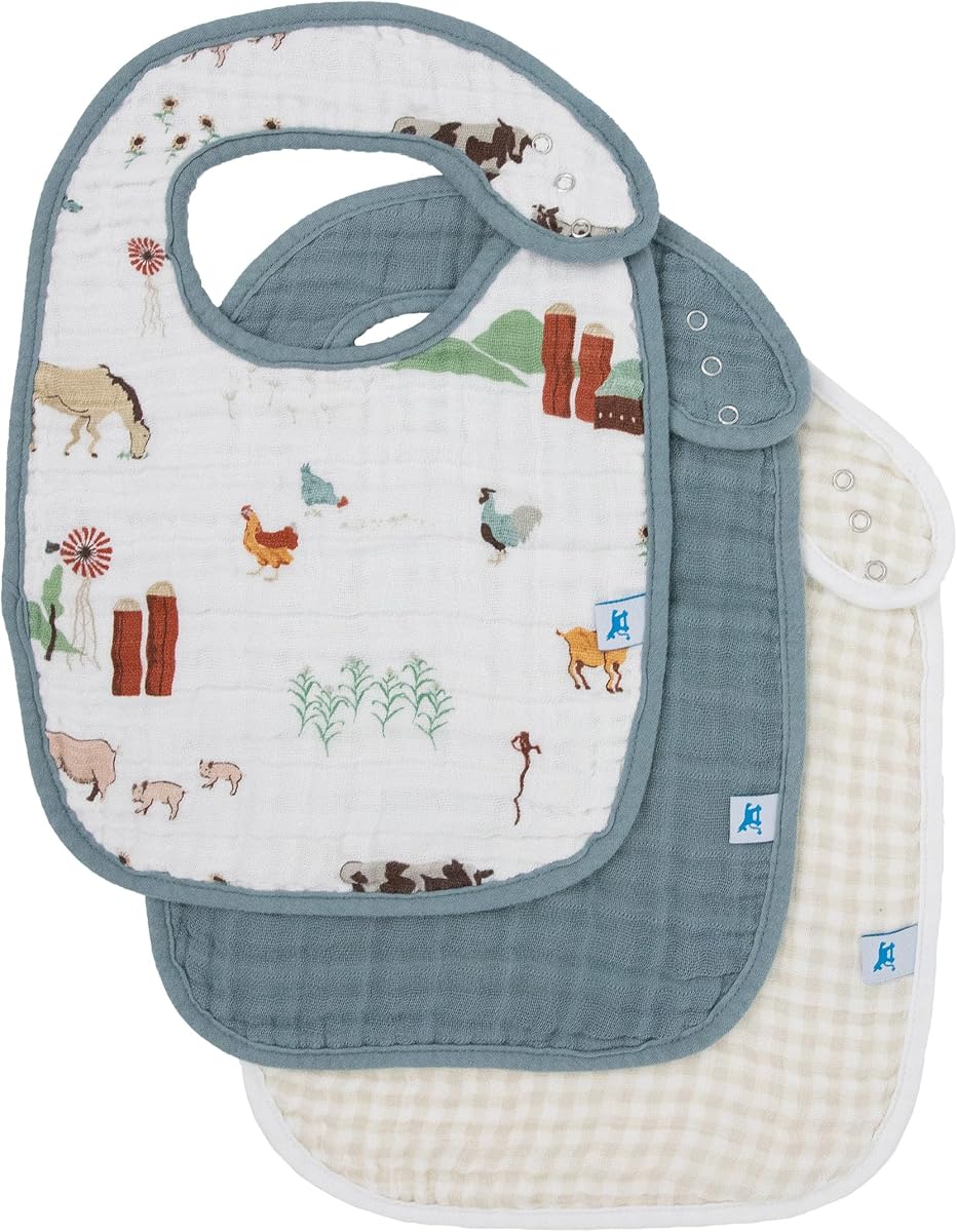 Muslin Baby Bibs | Adjustable as Baby Grows | Soft Absorbent Muslin Fabric | For Eating, Drooling, Teething (Farmyard)