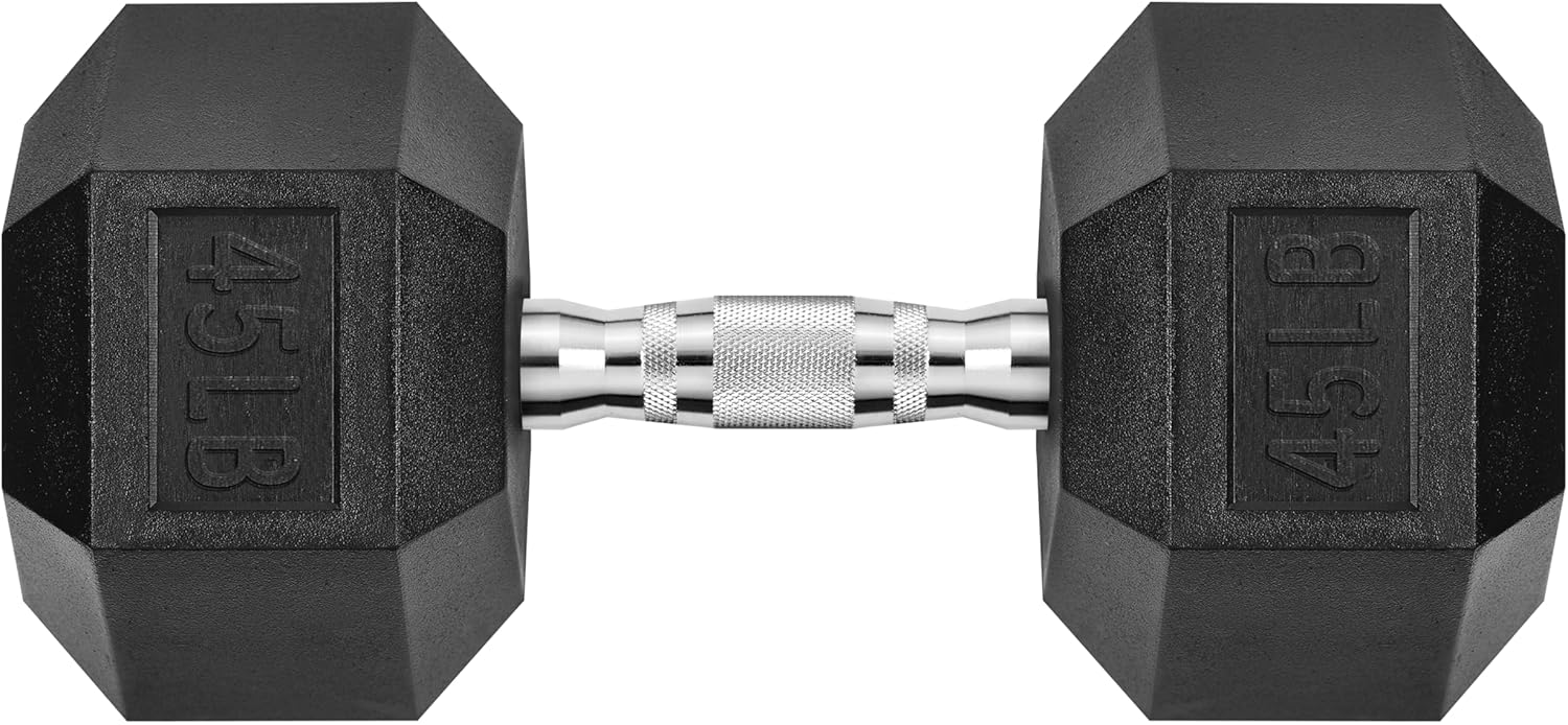 Hex Dumbbell Set 2.5-400 lb, Rubber Encased Exercise & Fitness Dumbbells, Weights Dumbbells Set of 2, Hand Weight for Strength Training Chrome Handle 45 lb, Single