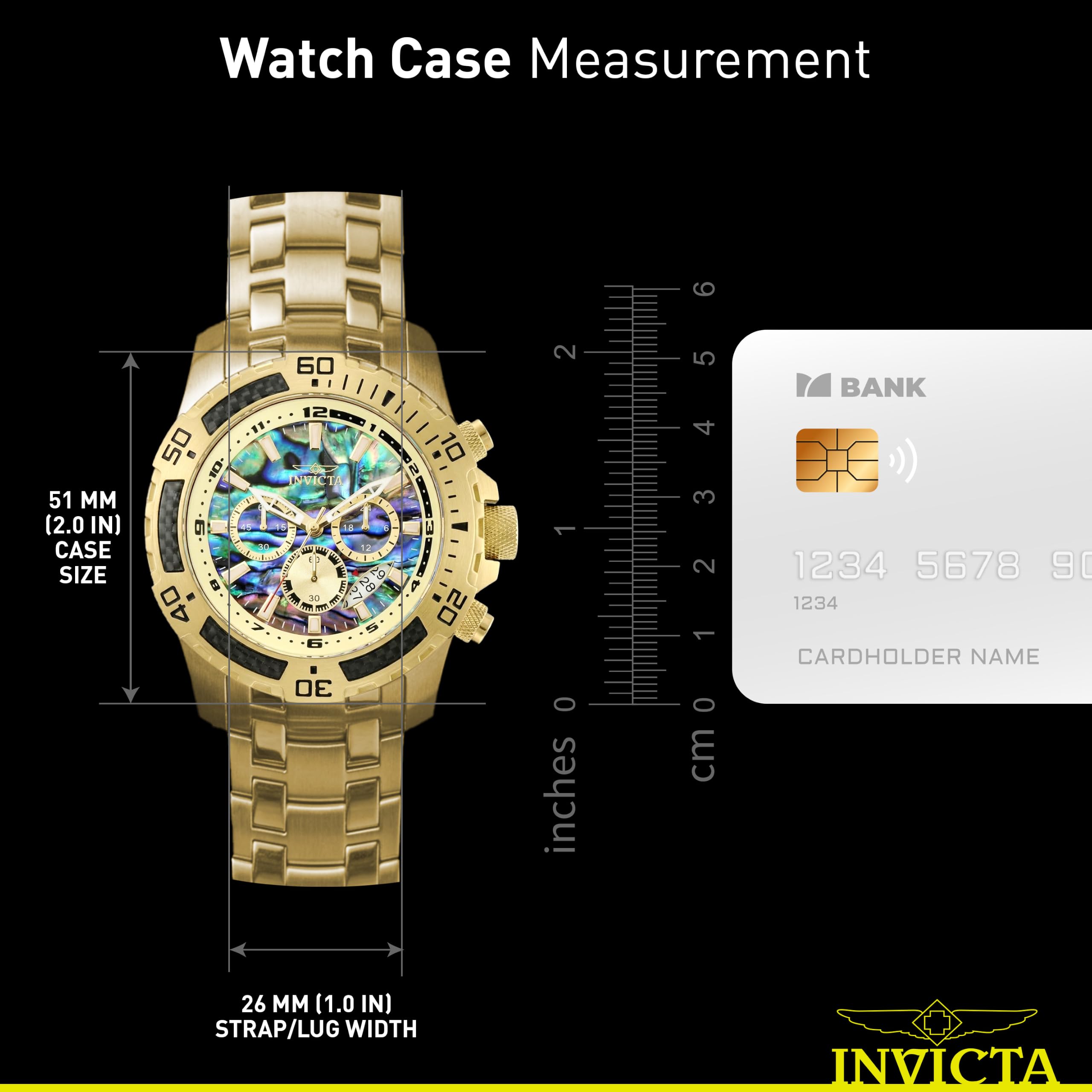 Invicta Męski zegarek Pro Diver Scuba kwarcowy chronograf z włókna węglowego ramka Abalone tarcza bransoletka zegarek, 50 mm, Złoty, 51MM, Nurek