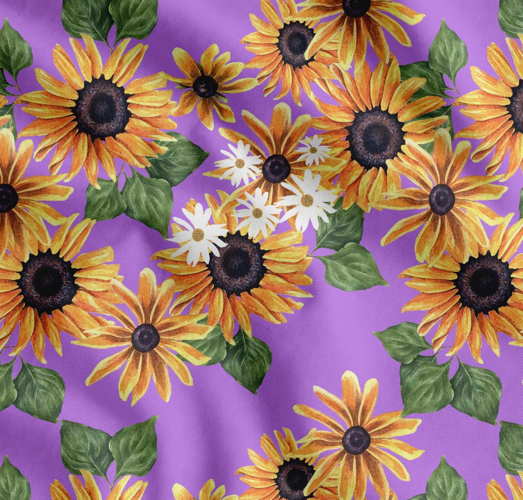 Soimoi Purple Cotton Poplin Fabric Leaves & Sunflower Floral Printed Fabric 1 Meter 56 Inch Wide-image-49