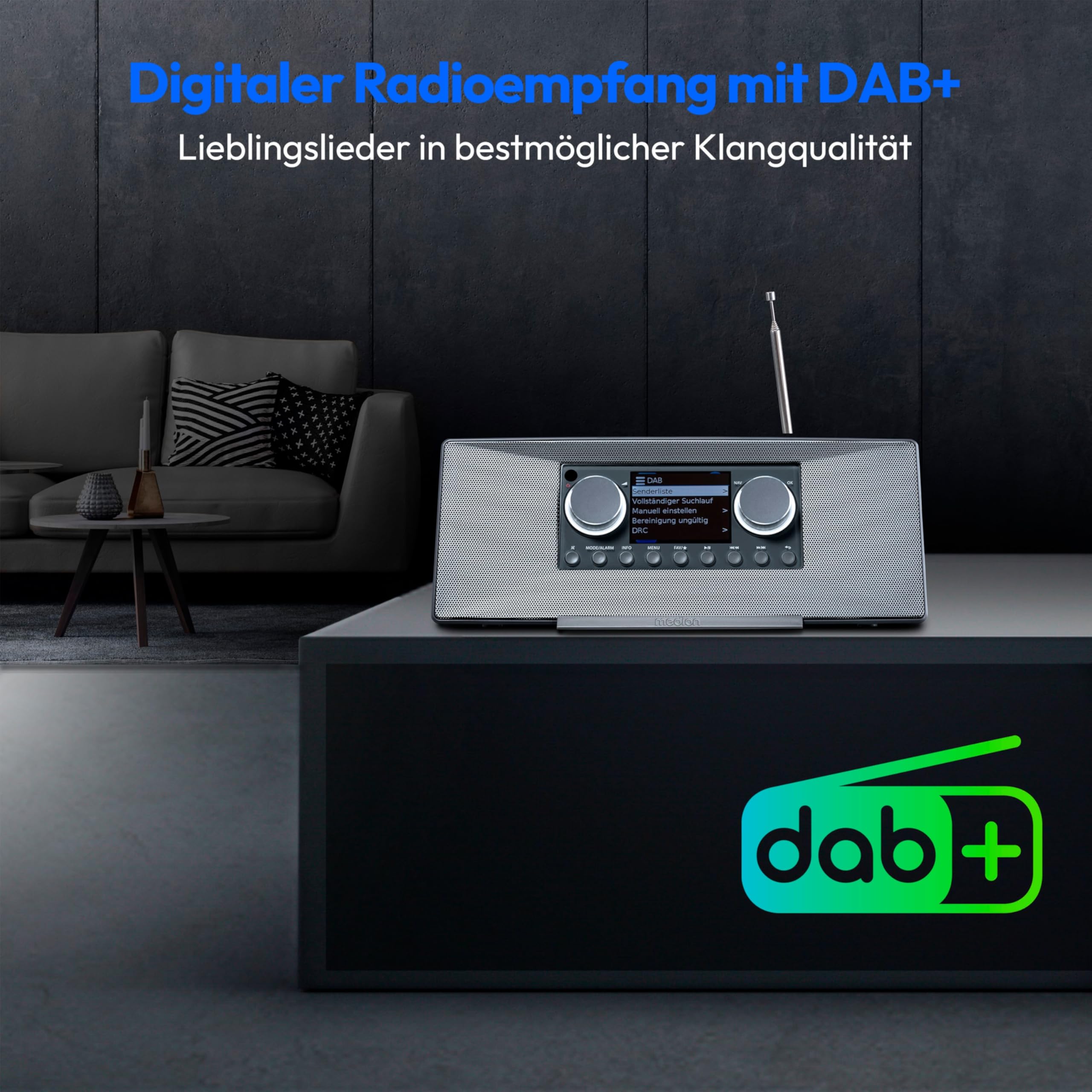 MEDION P85333 Internetradio mit DAB+ (WLAN, UKW, Spotify Connect, Amazon Music, DLNA, USB, Kopfhörer-Anschluss, AUX, Stereo Line-Out Cinch, Sleep Timer) grau