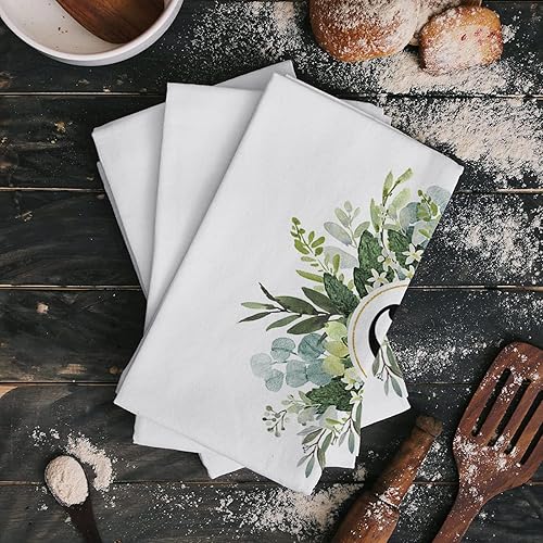 Miniatura 2 de Juego de 1 juego de toallas de cocina y paños de cocina, monograma de letra G, eucalipto, cabaña, primavera, verano, estilo rural, 18 x 28 pulgadas,