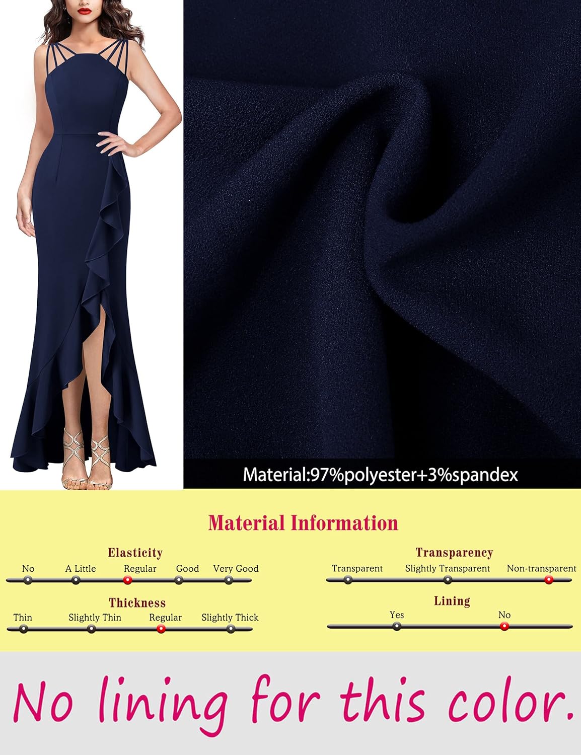 VFSHOW Womens Formal Spaghetti Strap Ruffles Split Mermaid Evening Prom Maxi Dress