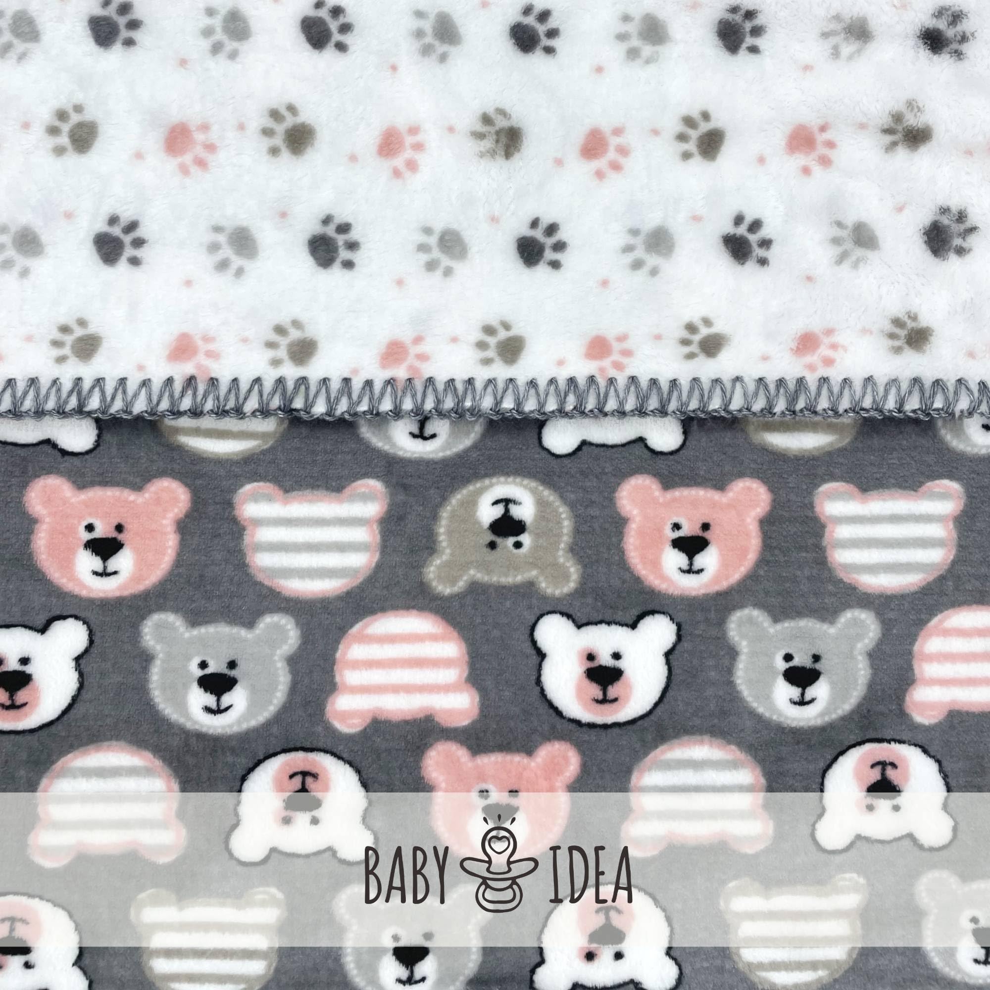 baby idea - Copertina Neonato Invernale Di Alta Qualità Calda e Morbida Con Profilo Ricamato a Mano Copertina Pile Lettino Made In Italy (135 X 110, Orsetto Grigio)