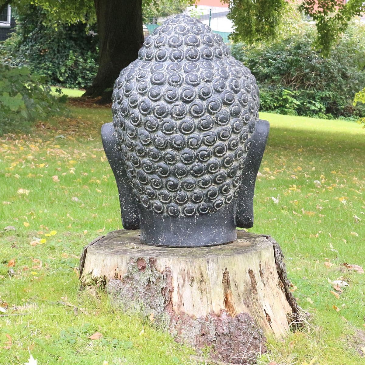 Buddha Kopf Head Steinfigur Skulptur Stein Lavasand Bali Garten Deko handgefertigt aus Bali Schwarz 33 cm