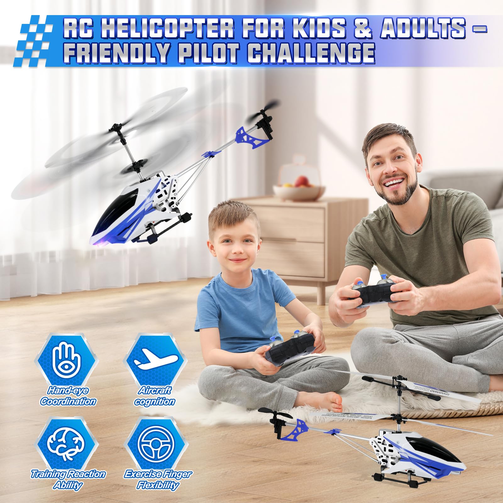 TERRA WHEEL RC Helikopter, 2.4G Ferngesteuerter Helikopter mit LED-Lichtern, RC Hubschrauber Ferngesteuert Spielzeug Kinder Indoor Outdoor für Jungen Mädchen 8 9 10 11 12 Jahre