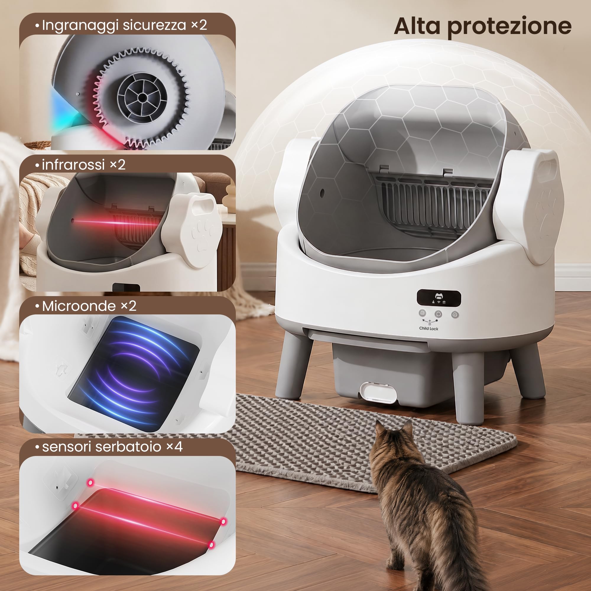 JUMMICO Lettiera Gatto Autopulente, Lettiera Automatica per Gatti Grandi Fino a 10 kg, Lettiera Elettrica con Protezione e Deodorante, Ideale per Famiglie con Più Gatti